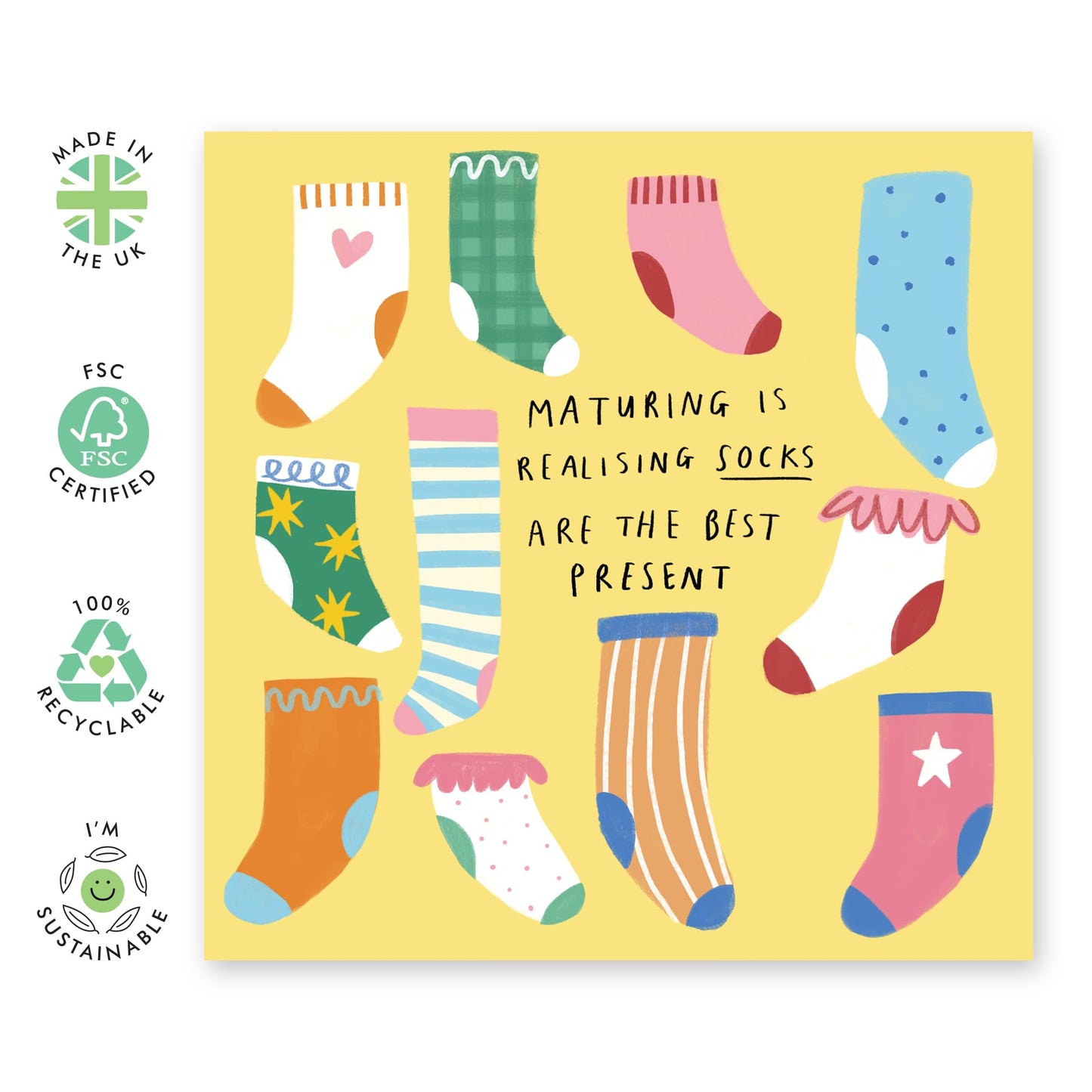 Funny Birthday Card About Adulthood - 'Maturing Socks' - Gifts for BFF, Friends, Girlfriend, Sister, Sis, Coleagues, Family, Co-workers, Bruv - Practical Choice - Comes with Fun Stickers