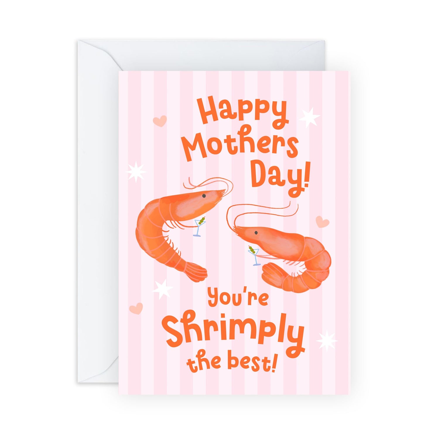 Playful Mother’s Day Card – "You're Shrimply the Best" Cute Seafood Pun Card Gift for Mum, Mummy, Mama, Ma, Mam, Wife, Grandma, Nan, In Law, Women - Fun Shrimp Greetings - Comes with Stickers