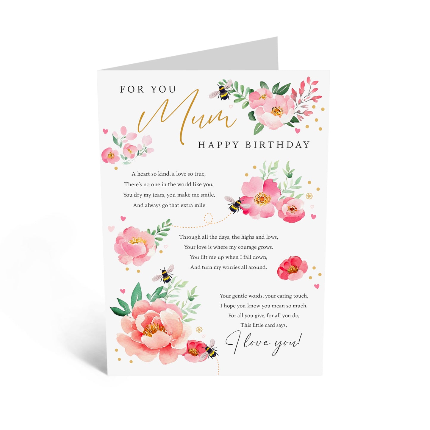 Mother's Birthday Card - 'Peony Poem Mum' - Gift & Message for Mother, Mam, Mammy, Mummy, Ma, Mama, In-Law, Step Mum - Flowers For Her - Comes with Fun Stickers
