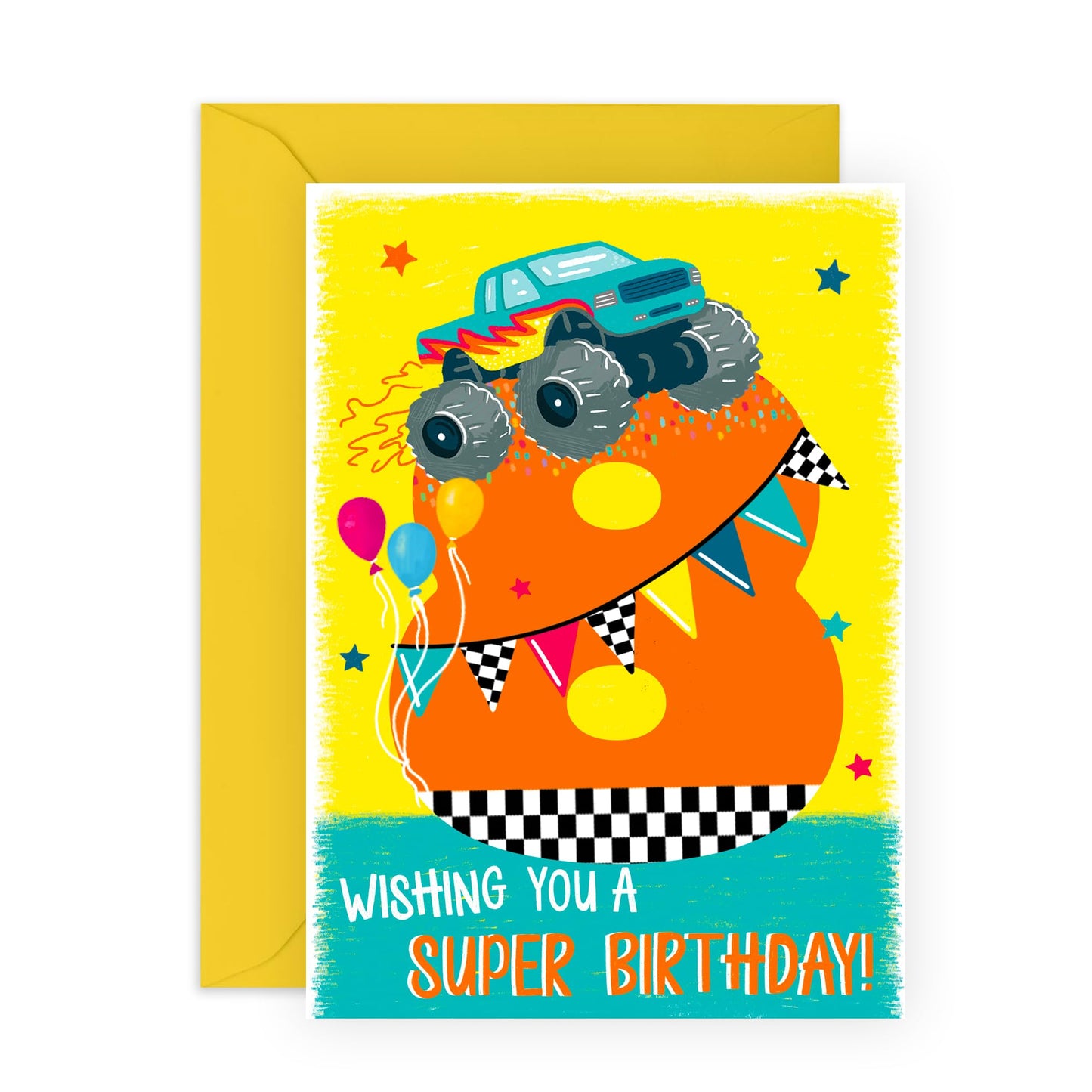 8th Birthday Card Boy Girl Toddler - Wishing You A Super Birthday - Monster Truck - Happy Birthday Card Age Eight - Bday Gifts For Grandson Goddaughter Kids - Comes With Stickers By Central 23