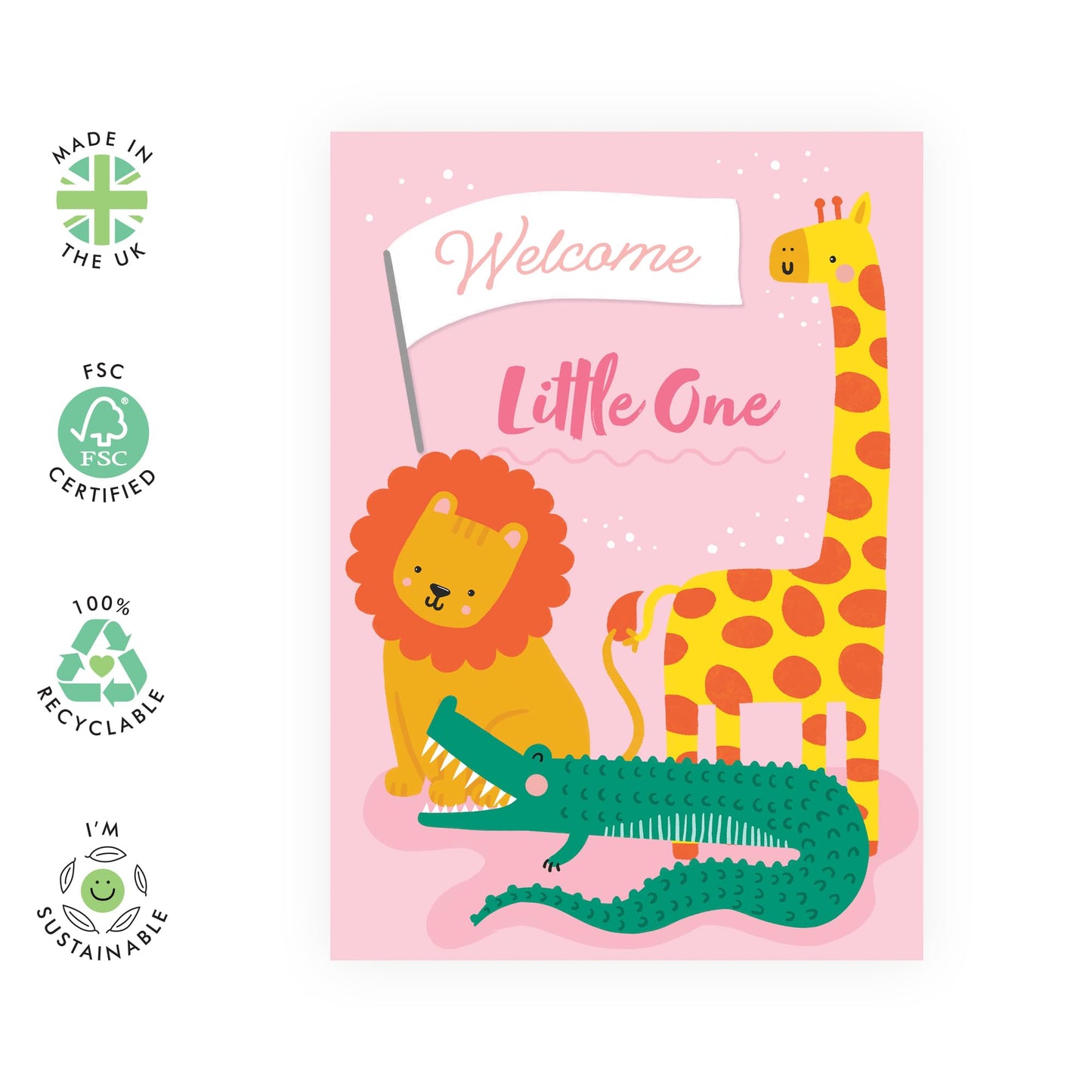 Baby Shower Card Girl - Welcome Little One Cute Animals - Welcome Home Baby Girl Housewarming - New Baby Card - Congratulations Greeting Cards For Mum Dad Parents - Comes With Stickers - By Central 23
