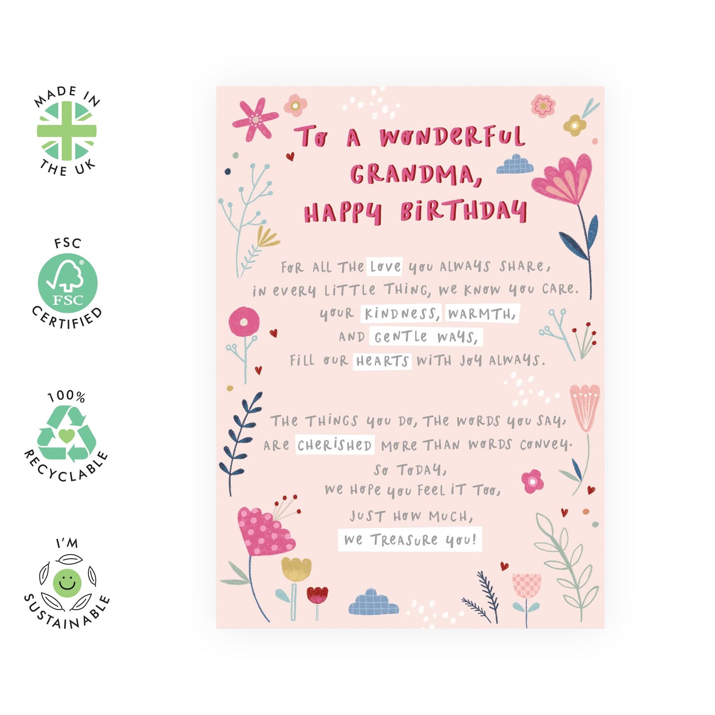 Beautiful Birthday Card for Grandma - Thoughtful Floral Design for Wonderful Nan, Her, Grandparent, Family - Heartfelt Birthday Greetings for Granny