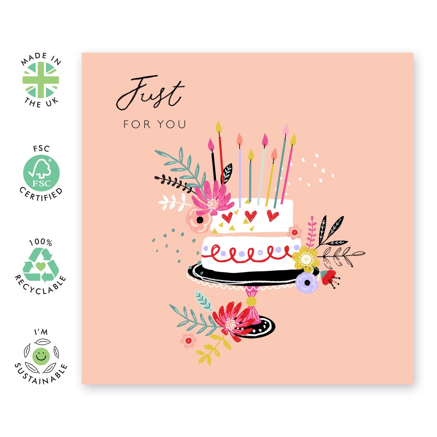 Greeting Cards For Women - Just For You - Bday Cake - Celebration Cards - Happy Birthday Blank Cards With Envelope - Gifts For Her - Comes With Stickers By Central 23