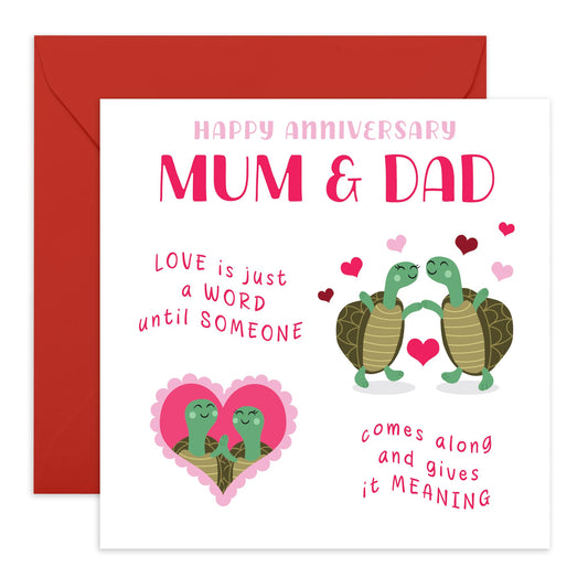 Wedding Anniversary Card For Parents - Anniversary Turtle - Cute Anniversary Card For Mum And Dad - 30th 40th 50th Anniversary Card - Comes With Stickers - By Central 23