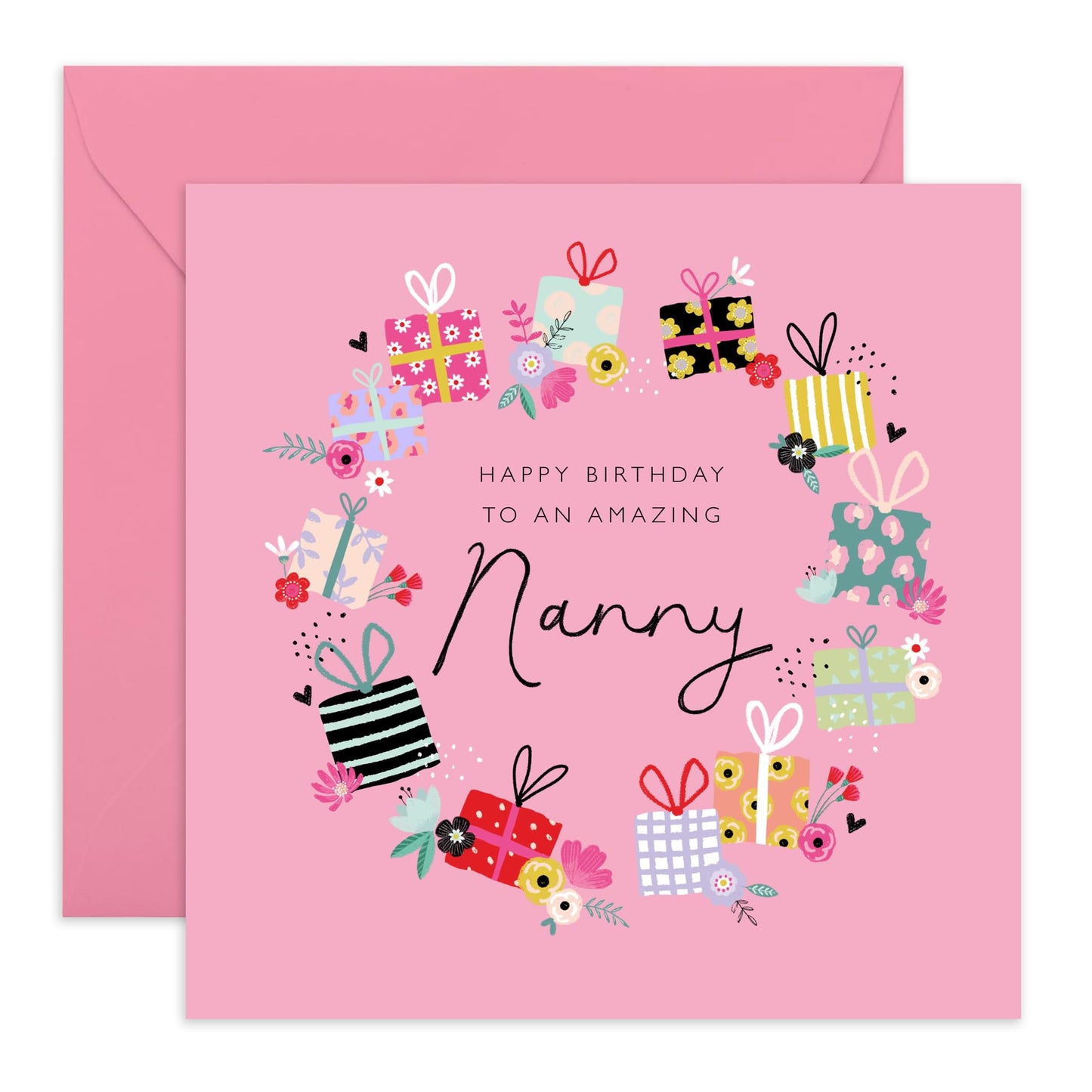 Nanny Birthday Cards - To An Amazing Nanny - Grandma Gifts Presents For Her - Pink Greeting Cards For Women Nana Grandmother - Comes With Fun Stickers - By Central 23