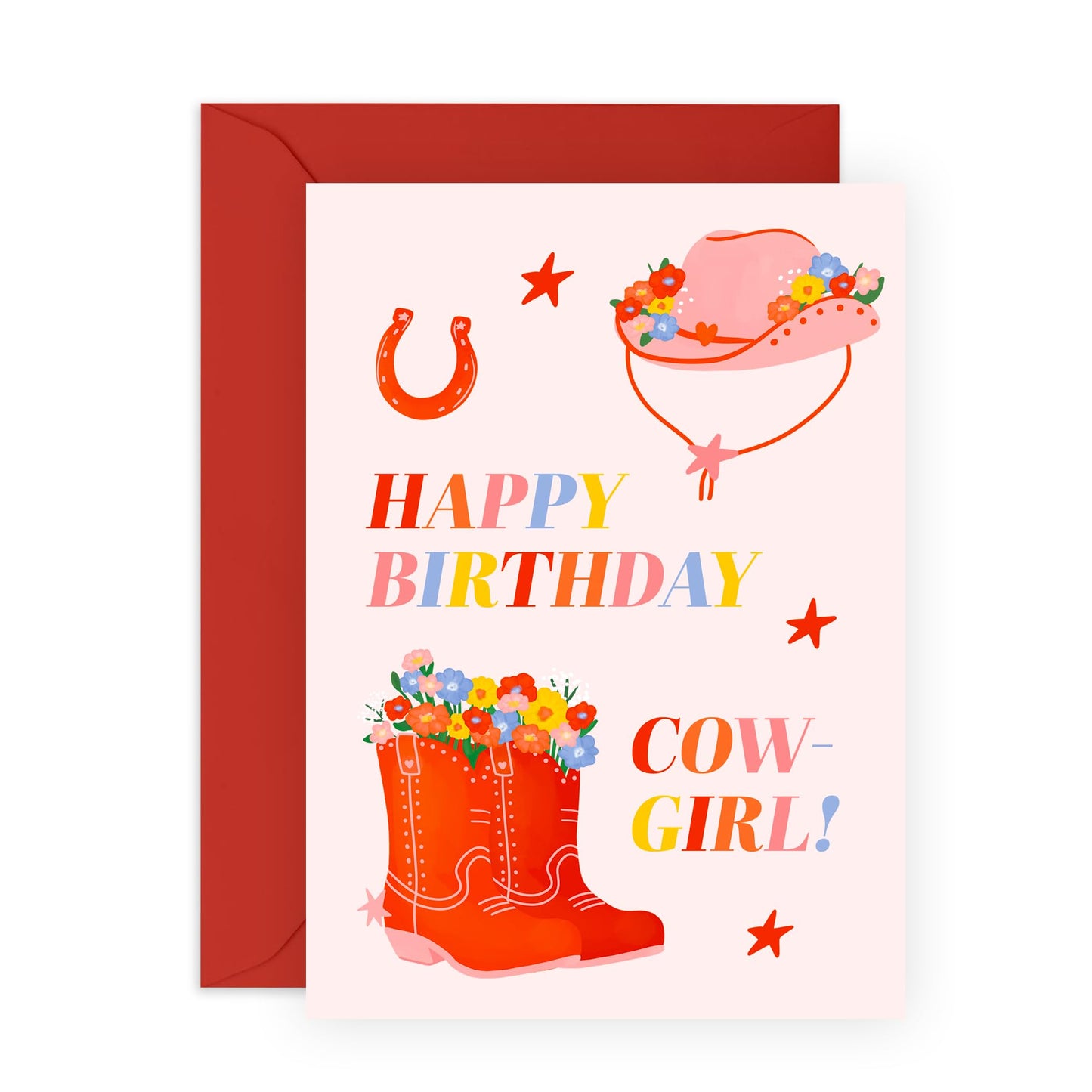 Country Girl Happy Birthday Card - 'Cowgirl Floral Boots' - Gifts for Best Friends, Besties, BFF,Girlfriends, Sister, Sis, Co-workers, Gals - Yeehaw - Comes with Fun Stickers