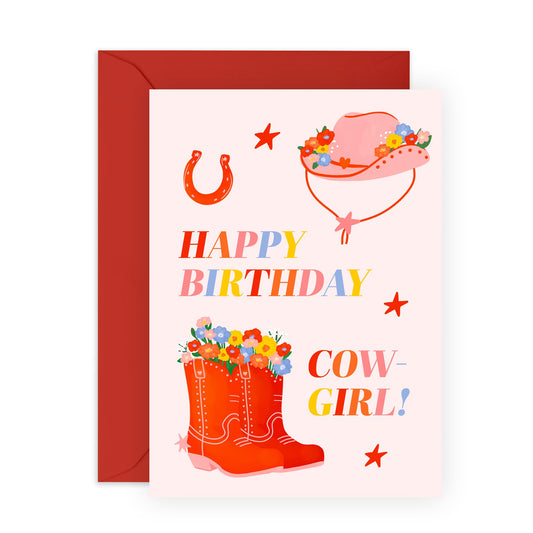 Country Girl Happy Birthday Card - 'Cowgirl Floral Boots' - Gifts for Best Friends, Besties, BFF,Girlfriends, Sister, Sis, Co-workers, Gals - Yeehaw - Comes with Fun Stickers