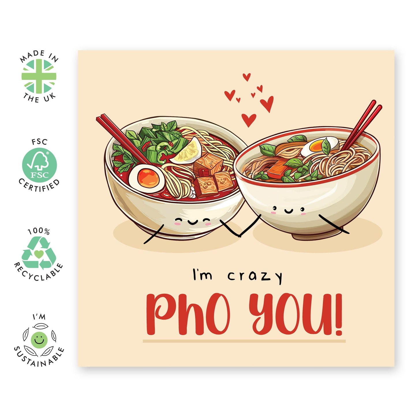 Husband Wife Greeting Cards - I'm Crazy Pho You - I Like Your Face - Valentines Day Card Girlfriend Boyfriend - Anniversary Card Couple - Comes With Stickers By Central 23