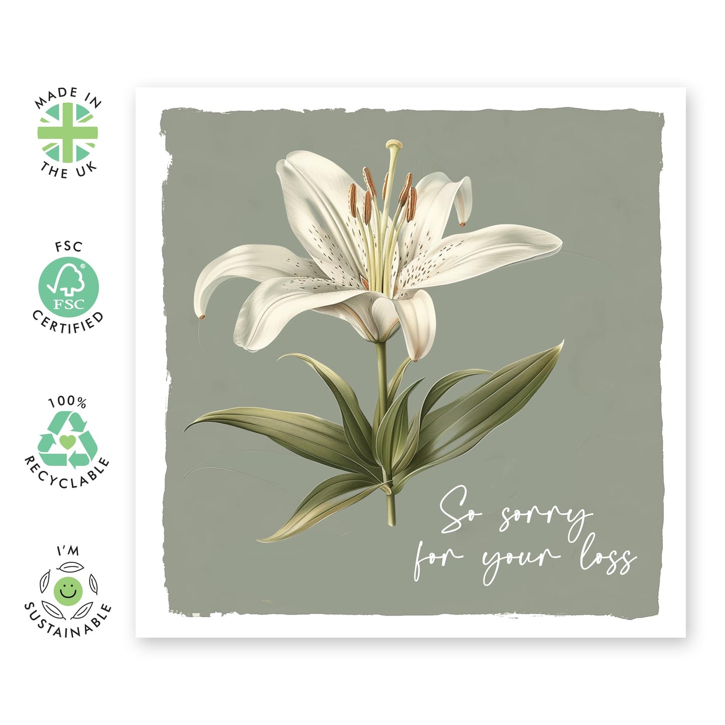 Symphaty Card - 'Lily..Sorry For Your Loss' - Show Support to Friends, Family Members, Relatives, Neighbours - Emotional Cards - Comeswith Stickers