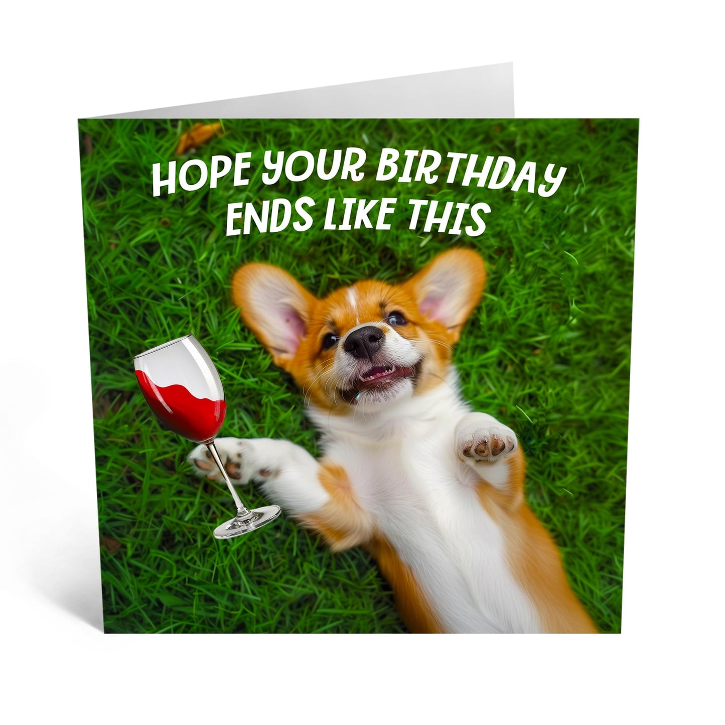 Birthday Card - 'BIRTHDAY ENDS LIKE THIS: CORGI & WINE' - Perfect for Celebrating with a Fun Twist - Ideal for Adding a Playful Touch with a Corgi and Wine Theme - Comes With Stickers By Central 23