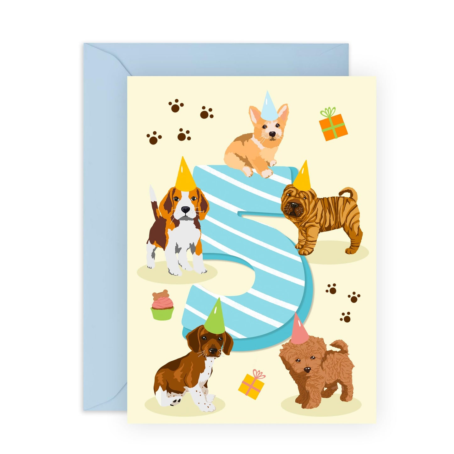 Fifth Birthday Card - Puppy Birthday Age 5 - Toddler Milestone Cards Age Five - Fifth Birthday Cards - Cute Puppy - Gifts For Son Boys Grandson Nephew - Comes With Sticker By Central 23
