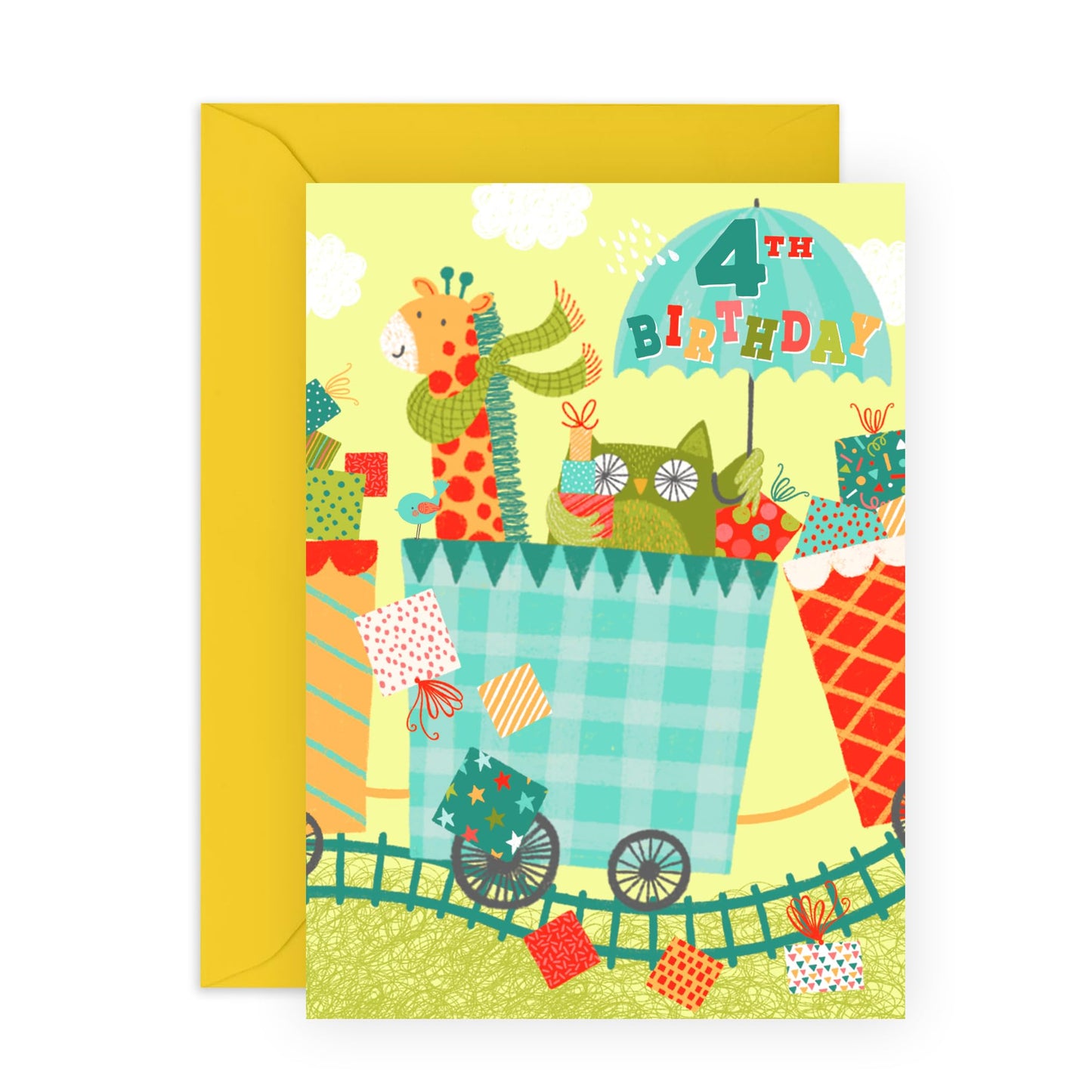 4th Birthday Card For Boys - Girls Birthday Card Age Four - Happy Forth Birthday Card For Kids - Animals Trains Giraffe Crocodile - Milestone Card 4 Year Old - Comes With Stickers - By Central 23