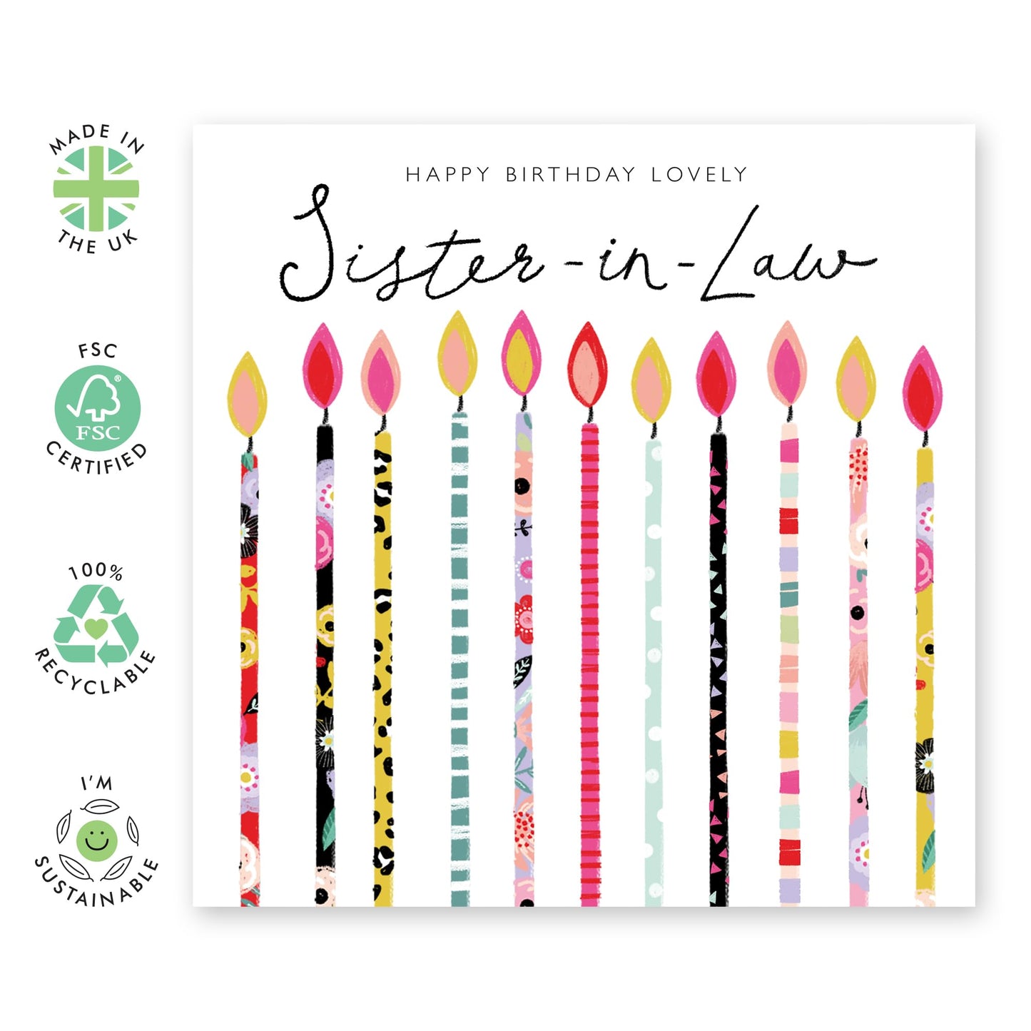 Sister In Law Birthday Card For Women - Happy Birthday Candles - Elegant Greeting Cards Sis-in Law - Lovely Gifts For Her Female - Comes With Fun Stickers By Central 23