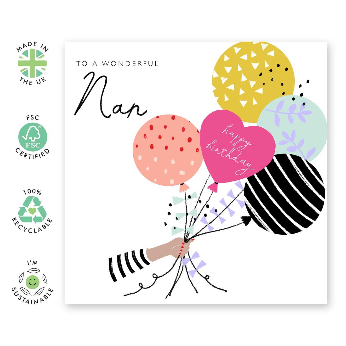 To A Wonderful Nan Greeting Cards - Bday Balloons - Nan Birthday Card For Her - Sweet Gifts For Women - Birthday Cards For Nana Grandmother Nanny - Comes With Fun Stickers By Central 23