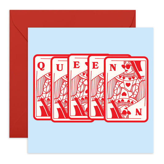 Women Greeting Card – Queen Playing Card – Fun Birthday or Celebration Gift for Her, Wife, Fiance, Girlfriend, Her, Women, Babe, Hun, Love, Darling, Partner, Spouse - Comes with Fun Stickers