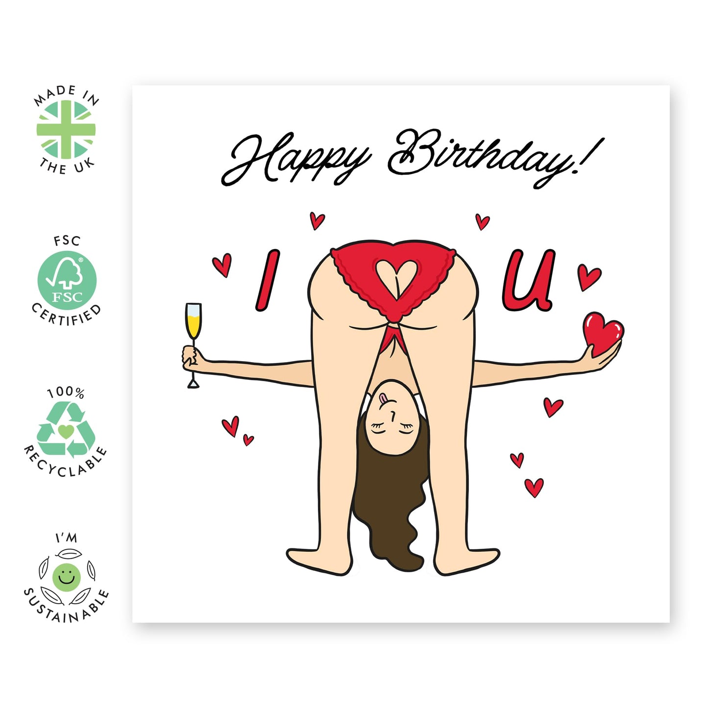 Birthday Cards For Him Her - I Love You Cartoon Bum - Birthday Cards For Wife Husband - Humorous Gift From Friend - Naughty Greeting Cards From Husband - Comes With Fun Stickers By Central 23