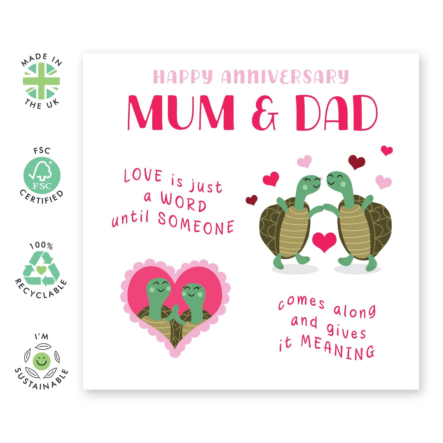 Wedding Anniversary Card For Parents - Anniversary Turtle - Cute Anniversary Card For Mum And Dad - 30th 40th 50th Anniversary Card - Comes With Stickers - By Central 23