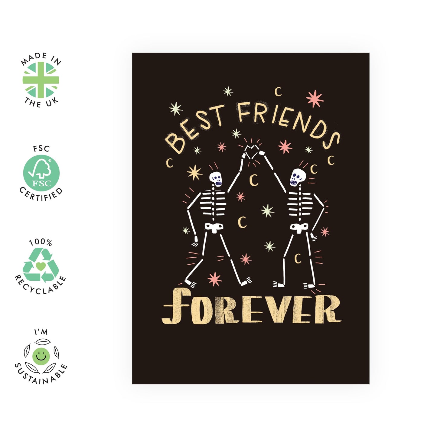 Skeleton Birthday Card - 'Skeleton Best Friends' - Gifts for Men, Friends, Buddies, Bro, BFF - Rock and Roll - Comes with Fun Stickers