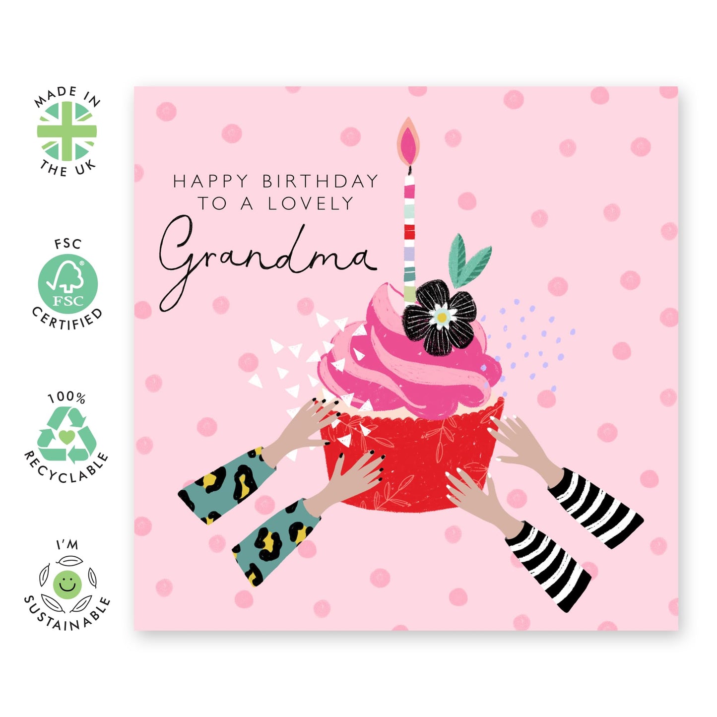 Happy Birthday Grandma Card - Pink Nana Birthday Card - To A Lovely Grandma Pretty Cupcake - Pink Grandma Gifts For Women - Comes With Stickers By Central 23