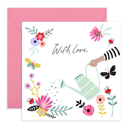 Wife Anniversary Card - With Love Watering Can - Mothers Day Card From Son Daughter - Birthday Card For Women - Valentines Card Girlfriend - Love Cards For Her - Comes With Stickers By Central 23