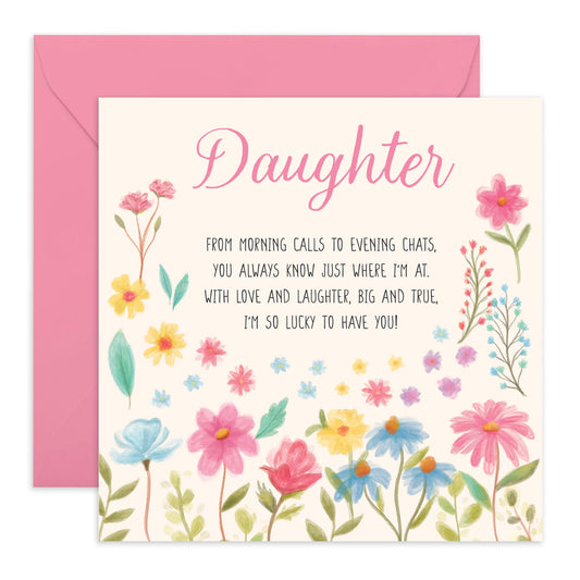 Daughter's Birthday Card - 'Daughter Floral' - Gifts for Girls, Children, Teenagers, Middleschool, Adults from Mum & Dad - Lucky To Have You - Comes with Fun Stickers