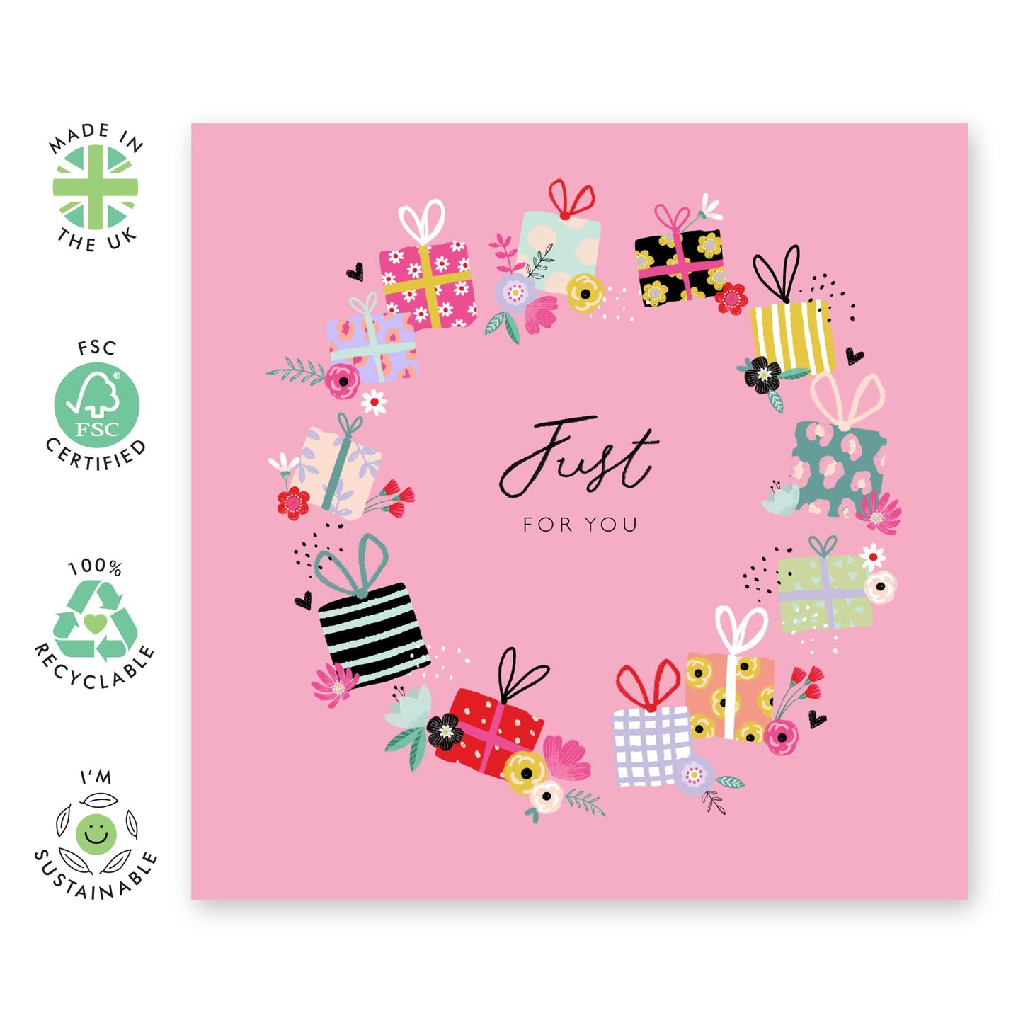 Pink Greeting Cards For Her - Just For You - All Occasion Card For Women - Blank Cards With Envelope - For Anniversary Thank You Congratulations - Comes With Stickers By Central 23
