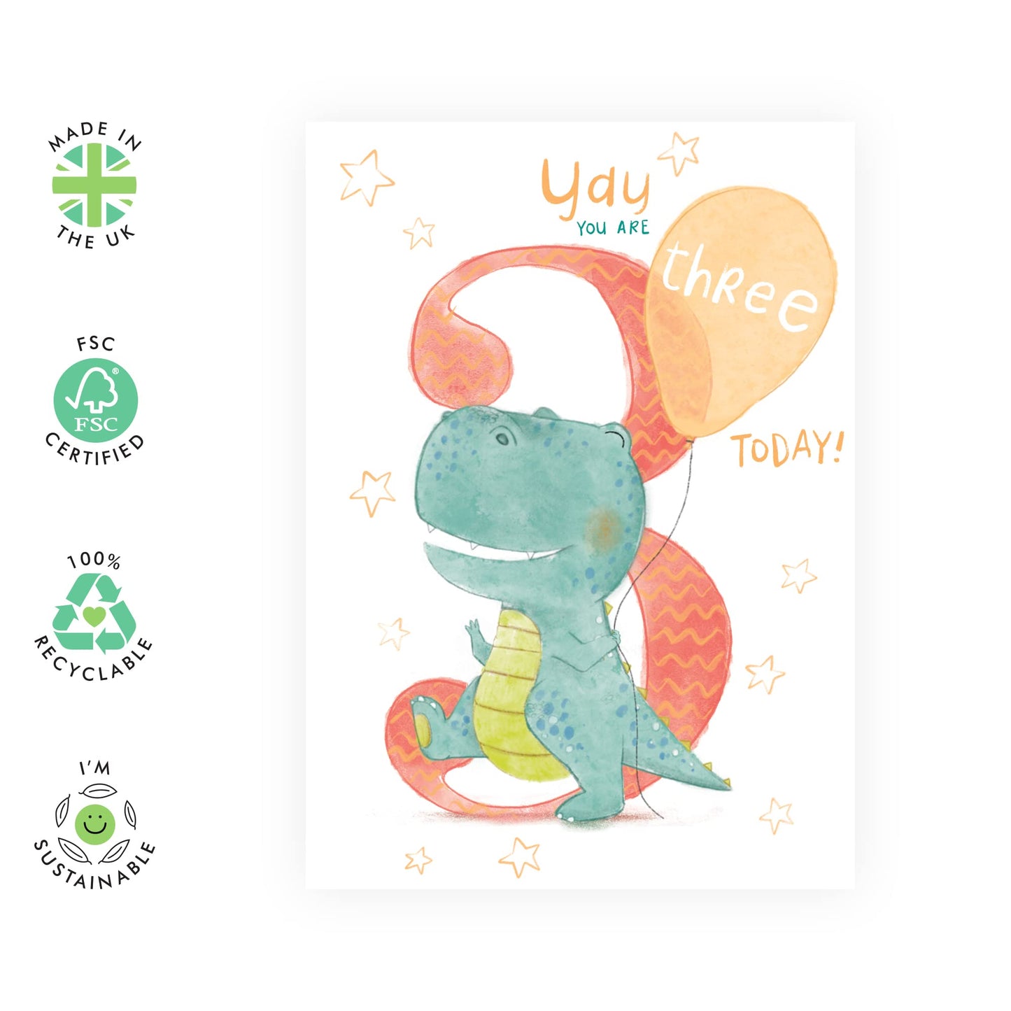 3rd Birthday Card For Boys - Happy Third Birthday Cards For Kids - For Son Nephew Godson - Baby Milestone Age Three - Gifts For Grandson - Comes With Fun Stickers - By Central 23