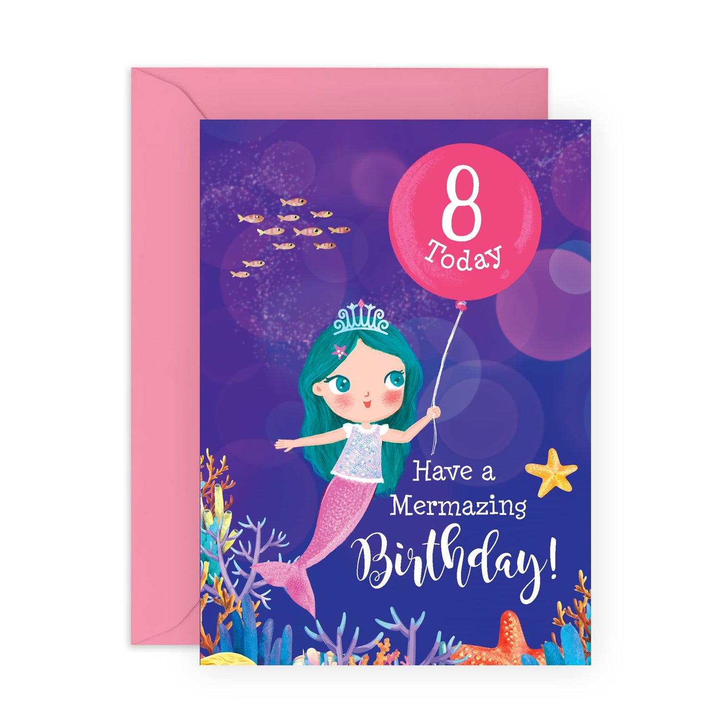 Eighth Birthday Card for Girls - Mermazing Mermaid 8th Bday - Happy 8th Birthday Greeting Card for Girls - Eighth Years Old - Kids - Daughters - Niece - Sister - Comes With Stickers - By Central 23