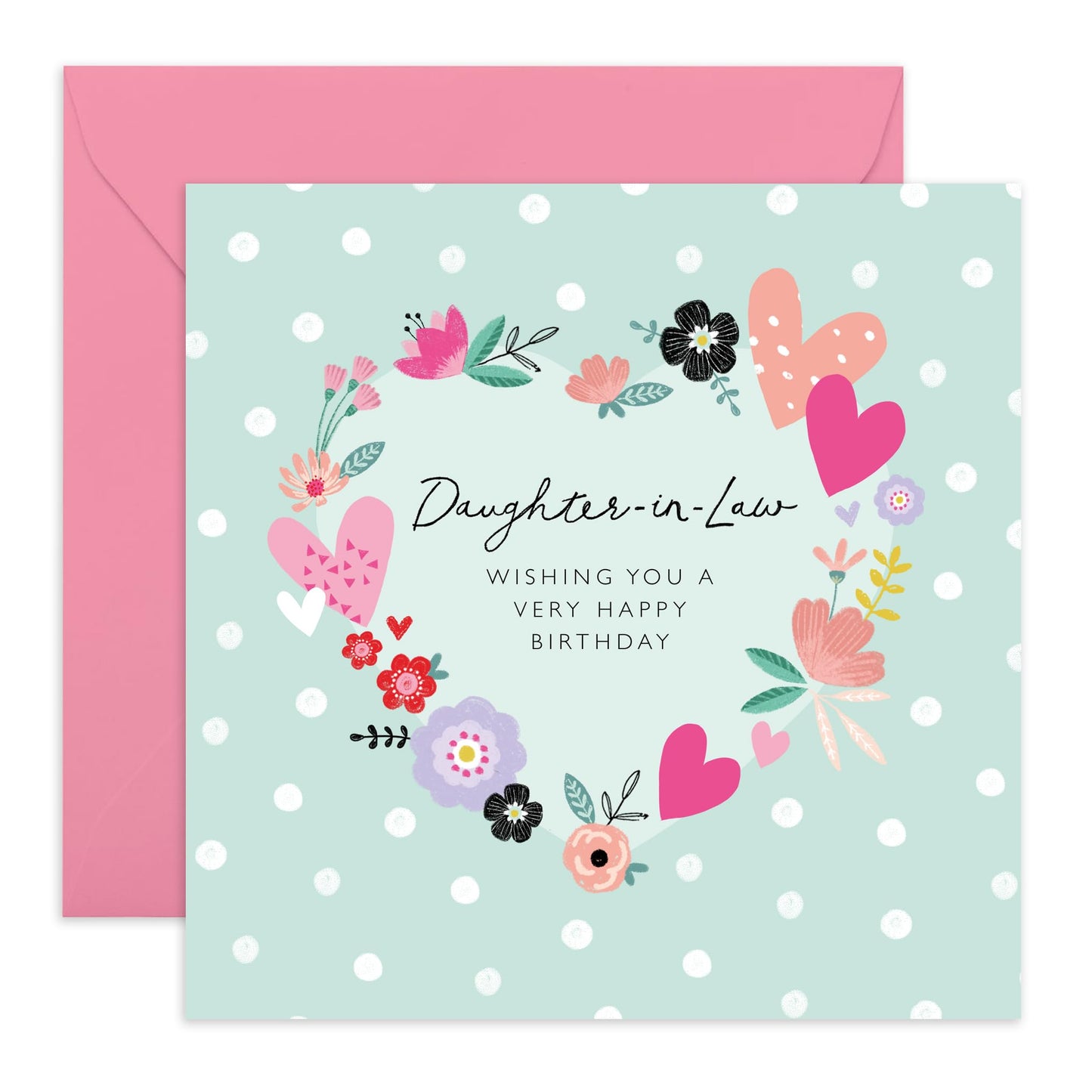 Happy Birthday Cards For Daughter In Law - Flowers Hearts Wreath - Sweet Greeting Cards And Envelopes For Daughter-in-law - Gifts For Her Women - Comes With Stickers By Central 23