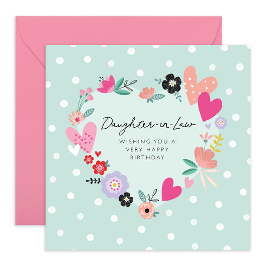 Happy Birthday Cards For Daughter In Law - Flowers Hearts Wreath - Sweet Greeting Cards And Envelopes For Daughter-in-law - Gifts For Her Women - Comes With Stickers By Central 23