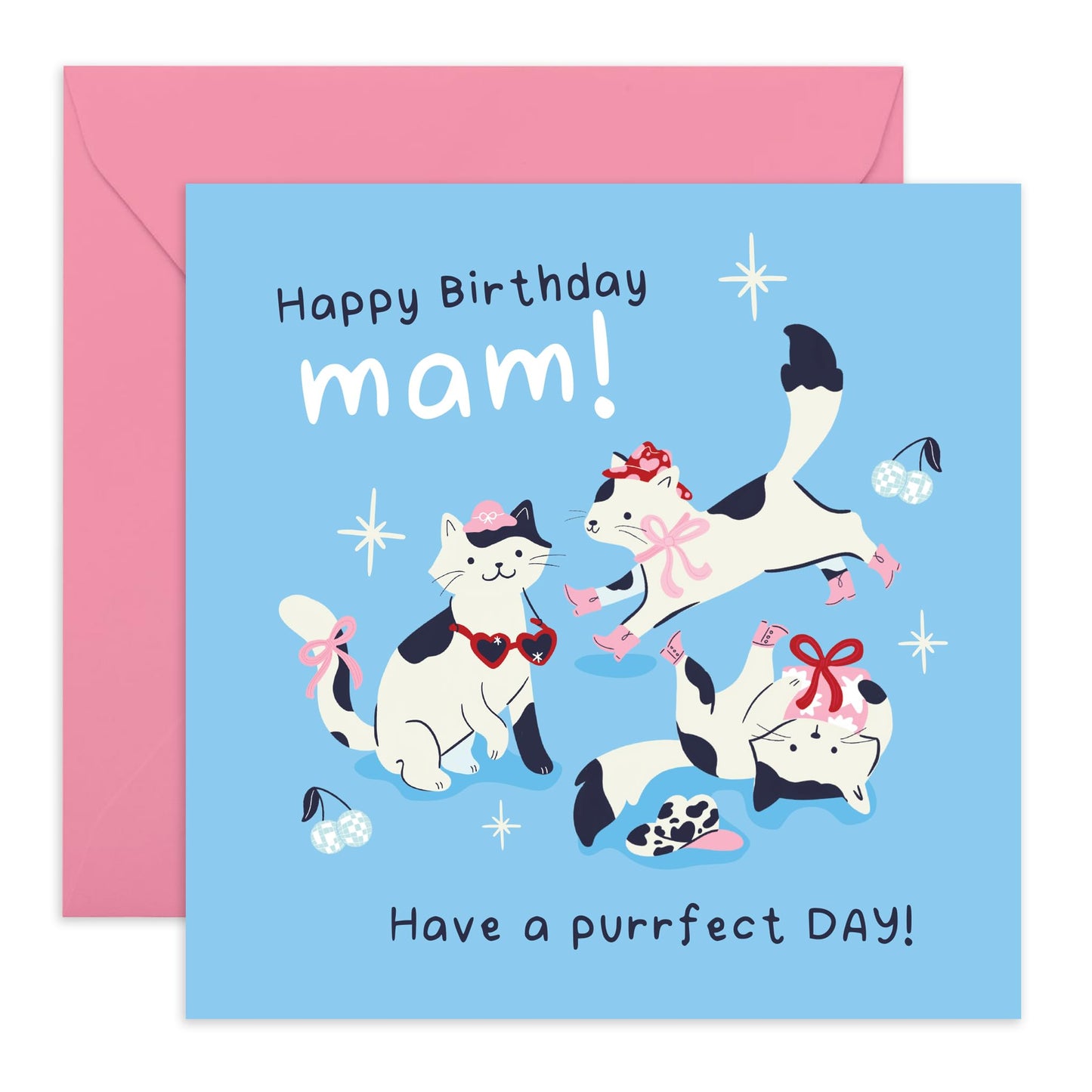 Cute Birthday Card - 'Purrfect Cat Mam' - Presents for Mum, Mammy, Mothers, Mama - Cat Meows - Comes with Fun Stickers
