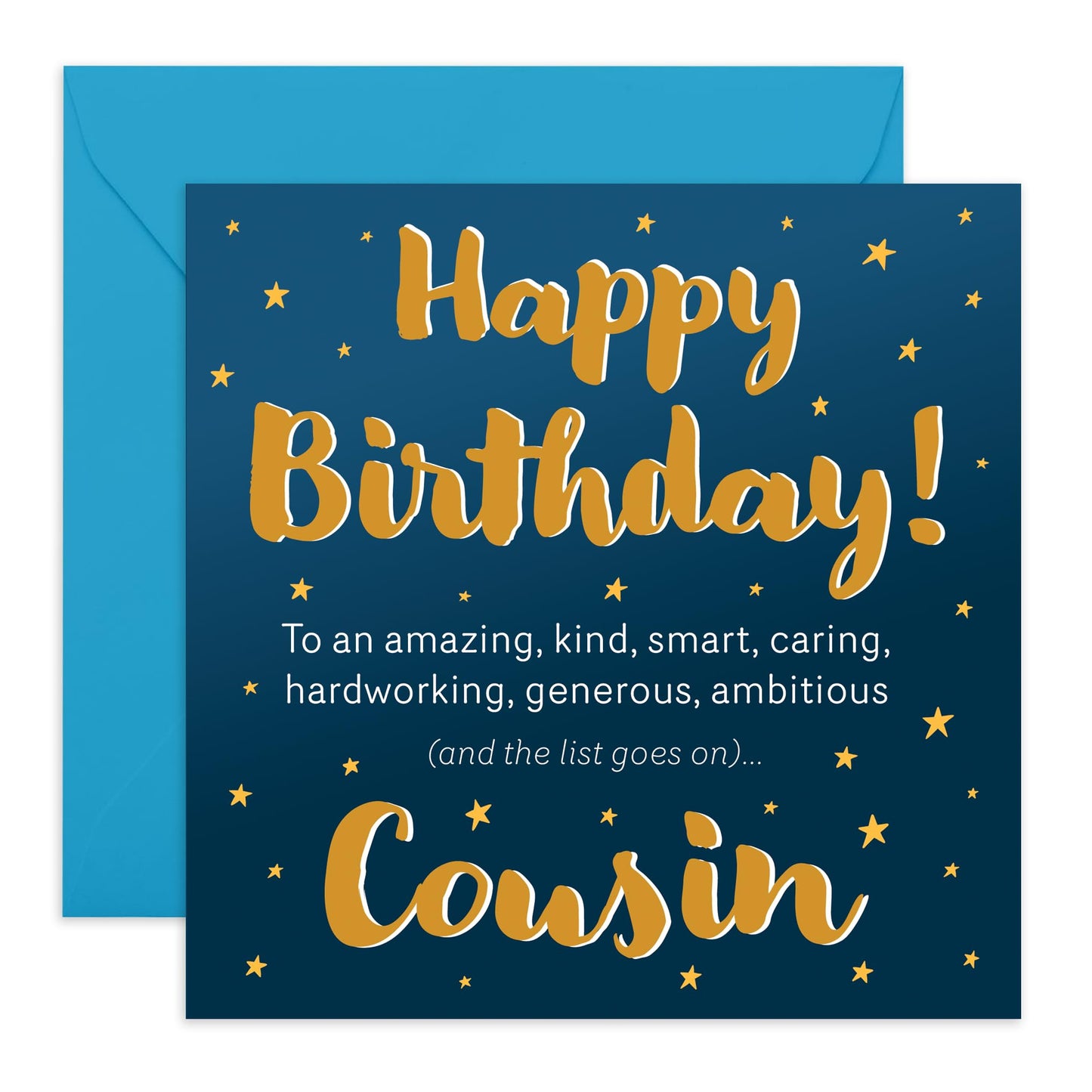 Appreciation Birthday Card - 'Birthday Stars Cousin' - Gifts for Him, Her, Relatives, Family, Fam, Cus - Thoughtful Message - Comes with Fun Stickers