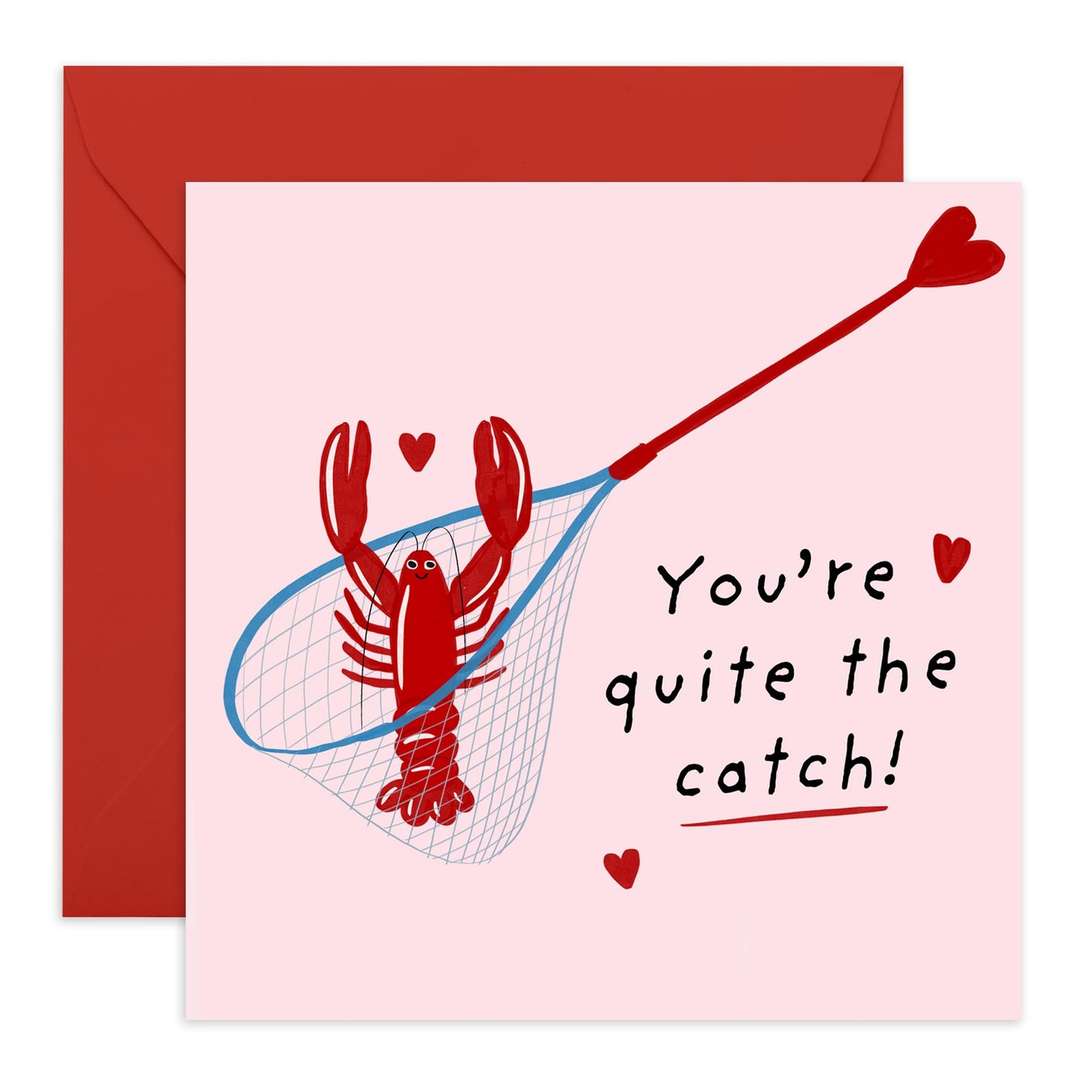 Romantic Lobster Card - "You're Quite the Catch" - Fun and Quirky Valentine’s Day or Anniversary Card for Partner, Spouse, Boyfriend, or Girlfrien- Comes with Fun Stickers