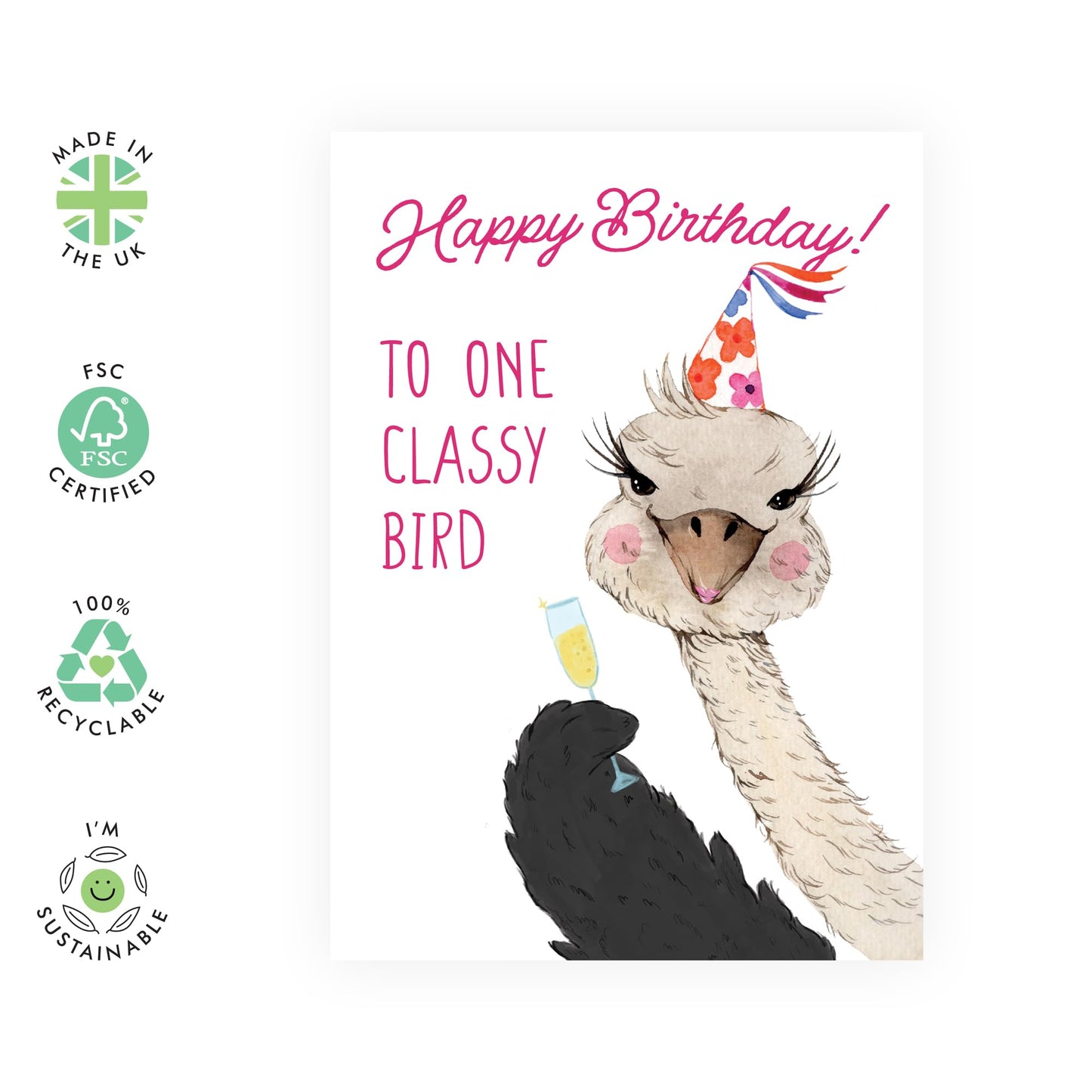 Sassy Birthday Card For Her - 'To One Classy Bird' - Gifts for Women, Ladies, Besties, BFF, Best Friends, Colleagues, Girlfriend - A Toast - Comes with Fun Stickers