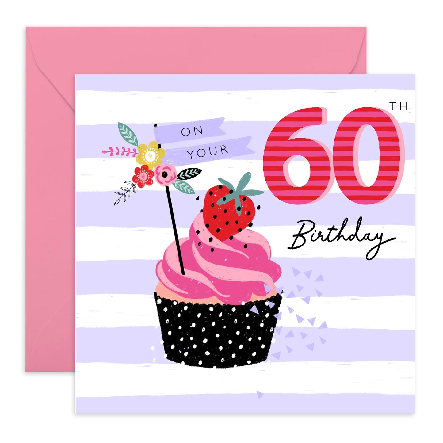 60th Birthday Card For Her - Sixtieth Bday Cupcake - Sixty Year Old Gifts For Women - Milestone Cards For Aunt Nan Grandma - Wife Birthday Card - Comes With Fun Stickers By Central 23