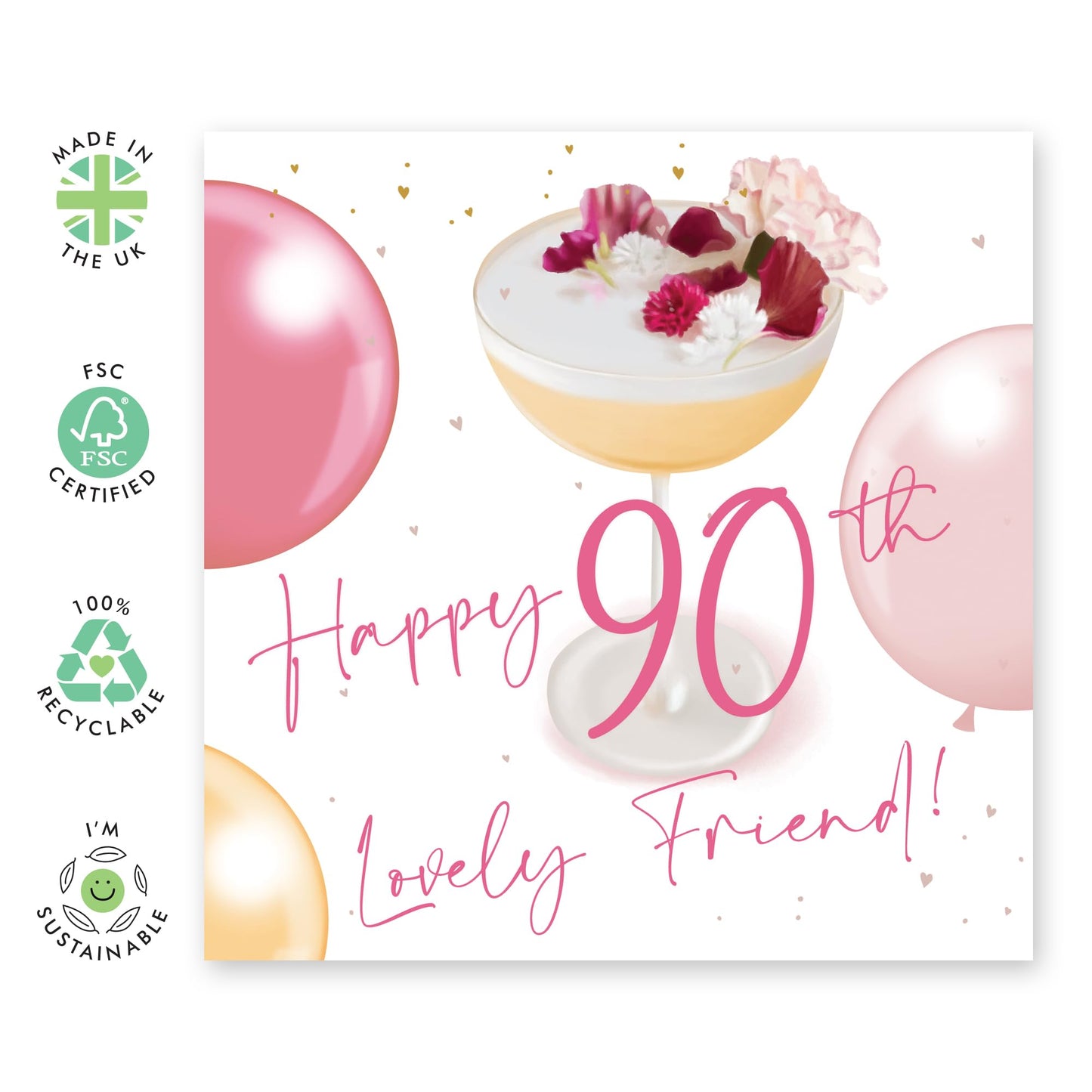 90th Birthday Cards Grandma - 90th Lovely Friend - Grandmum Birthday Greeting Card - For Fabulous Friends - Happy Ninetieth Birthday Cards For Grandma Grandmother - Comes With Stickers By Central 23