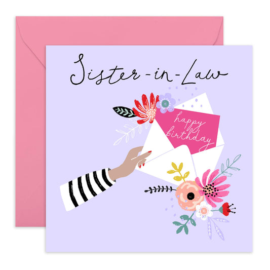 Sister In Law Birthday Cards For Women - Floral Love Cards For Her - Sister-in-law Gifts Presents - Elegant Happy Birthday Greeting Cards And Envelopes - Comes With Stickers By Central 23