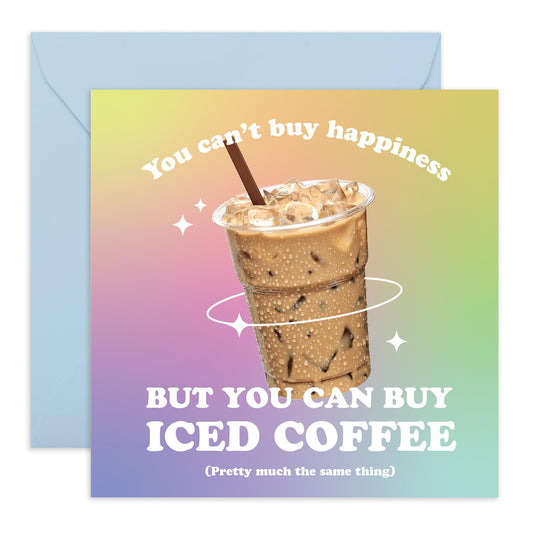 Greeting Card - 'ICED COFFEE HAPPINESS' - Perfect for Celebrating with a Cool and Refreshing Twist - Ideal for Coffee Lovers and Adding a Touch of Joy to Their Day - Comes With Stickers By Central 23