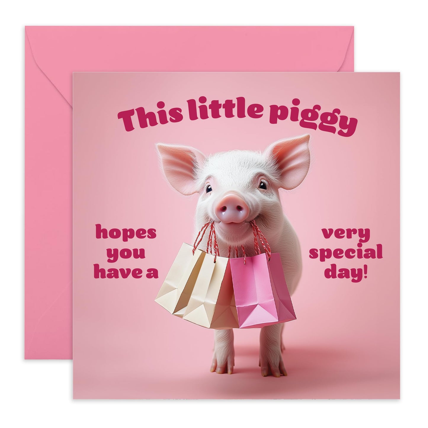 Cute Pig Birthday Card - 'Little Piggy Card' - Gifts for Best Friends, Besties, BFF,Girlfriends, Sister, Sis, Co-workers, Colleagues, Family, Bruv, Mates - Oink - Comes with Fun Stickers