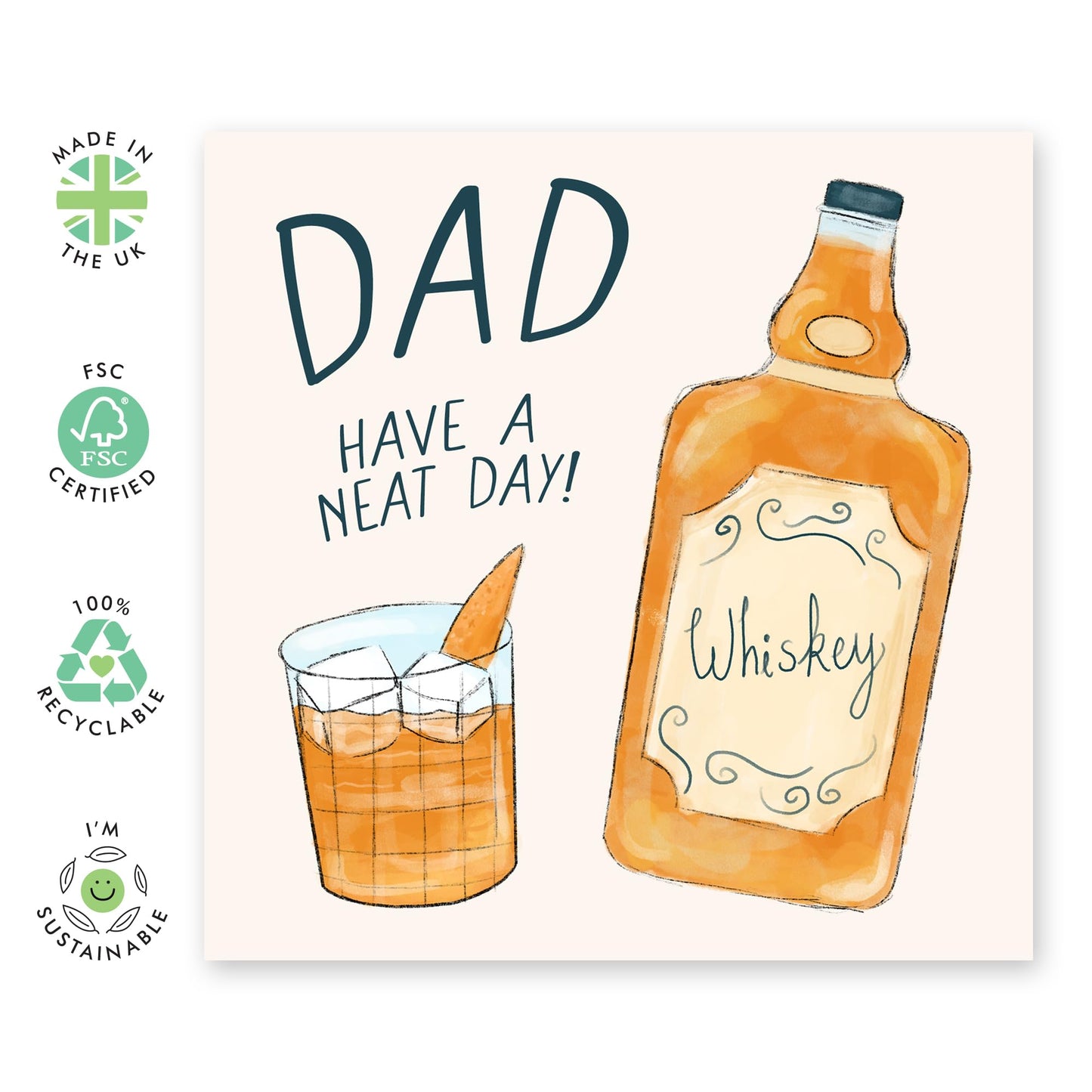 Dad Birthday Cards From Daughter Son - Whiskey Greeting Cards For Men - Have A Neat Day! - Father's Day Card, Retirement Card - Gifts For Him Pop Papa Daddy - Comes With Fun Stickers By Central 23