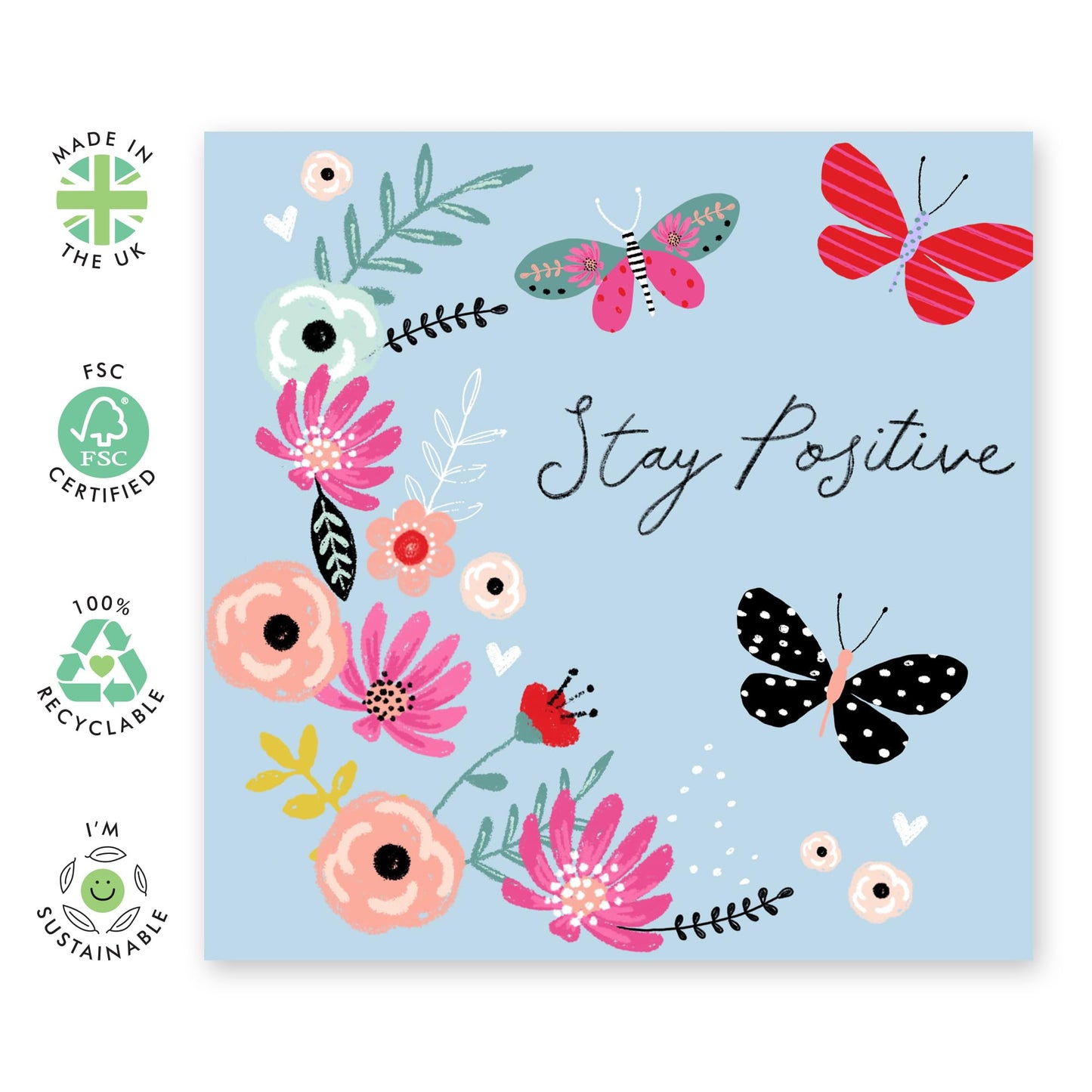 Stay Positive Cards And Envelope - Get Well 23 - Encouragement Cards For Men Women - Floral Greeting Card - For Girl Friends - Speedy Recovery Him Her - Comes With Stickers - By Central 23