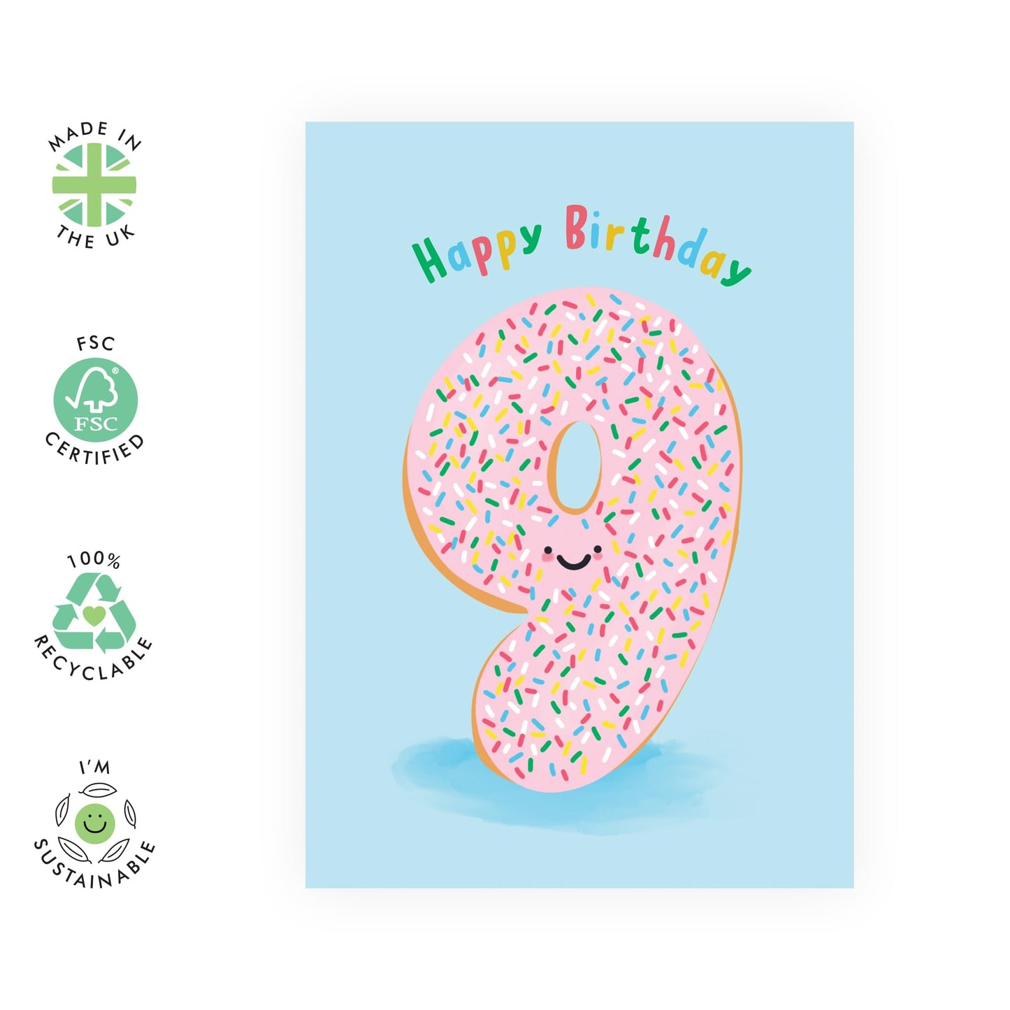 Ninth Birthday Card For Boys Girls - Donut Age 9 - Milestone Baby Cards Age Nine - Happy 9th Birthday Greeting Card For Kids - Donut - Nine Years Old - Child - Comes With Sticker By Central 23