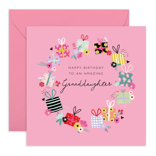 Happy Birthday Card Granddaughter - Pink Presents Flower Cards - Happy Birthday Cards For Girls Her Women Teens - Granddaughter Gifts - Comes With Fun Stickers By Central 23