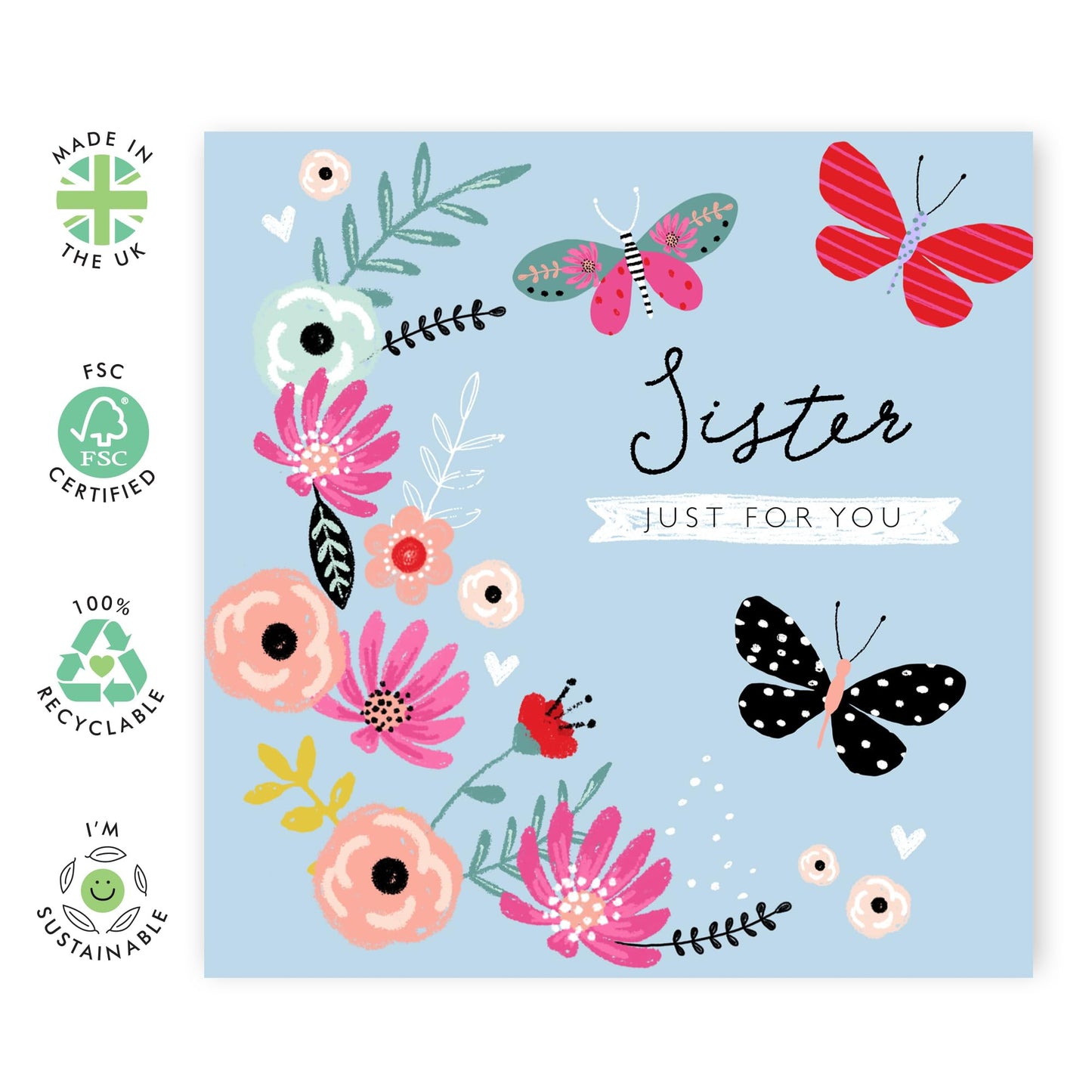 Floral Greeting Cards And Envelopes - Sister Birthday Cards - Celebration Mother's Day Anniversary - Pretty Flower Butterflies Gifts Presents For Her Women Female - Comes With Stickers By Central 23