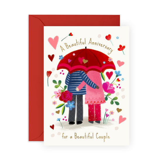 Romantic Anniversary Card for Them – 'For a Beautiful Couple' –Lovely Gifts for Couples, Friends, Relatives, Neighbours and Family - Sweet Under the Umbrella