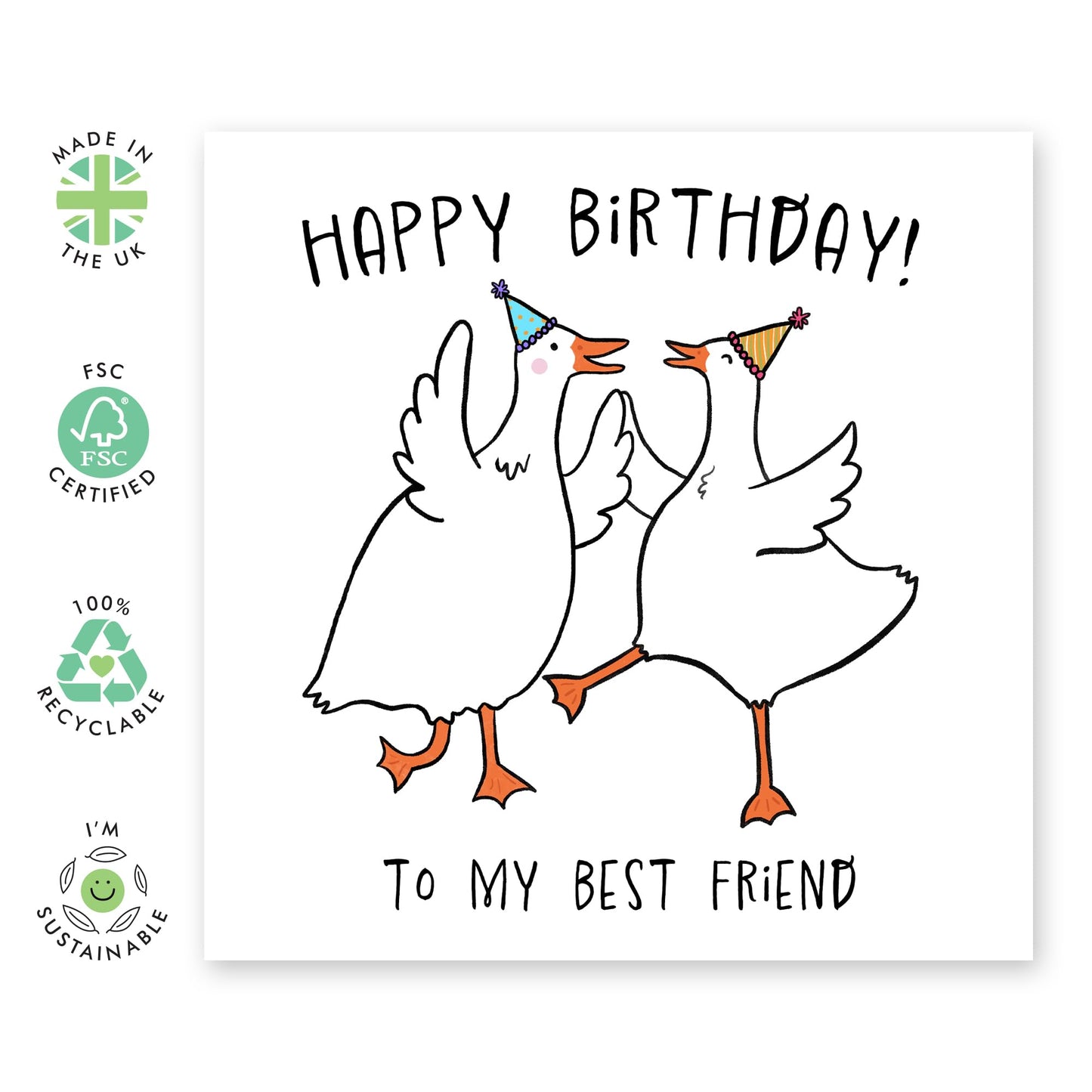 Friends Birthday Card - To My Best Friend - Goose - Cute Birthday Cards For Men And Women - Birthday Greeting Cards For Him Her - Comes With Fun Stickers - By Central 23