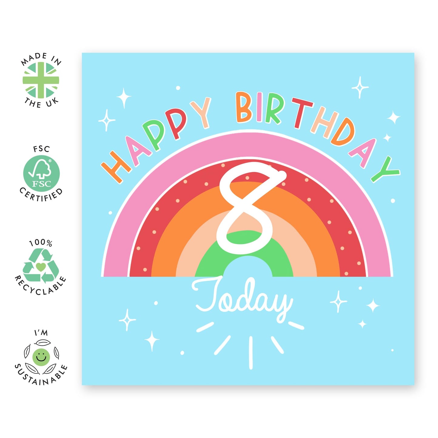 8th Birthday Cards For Girls - Happy Birthday Card For Daughter Age Eight - Rainbow Gifts For Her Eight Year Old - Granddaughter Birthday Cards - Comes With Fun Stickers By Central 23
