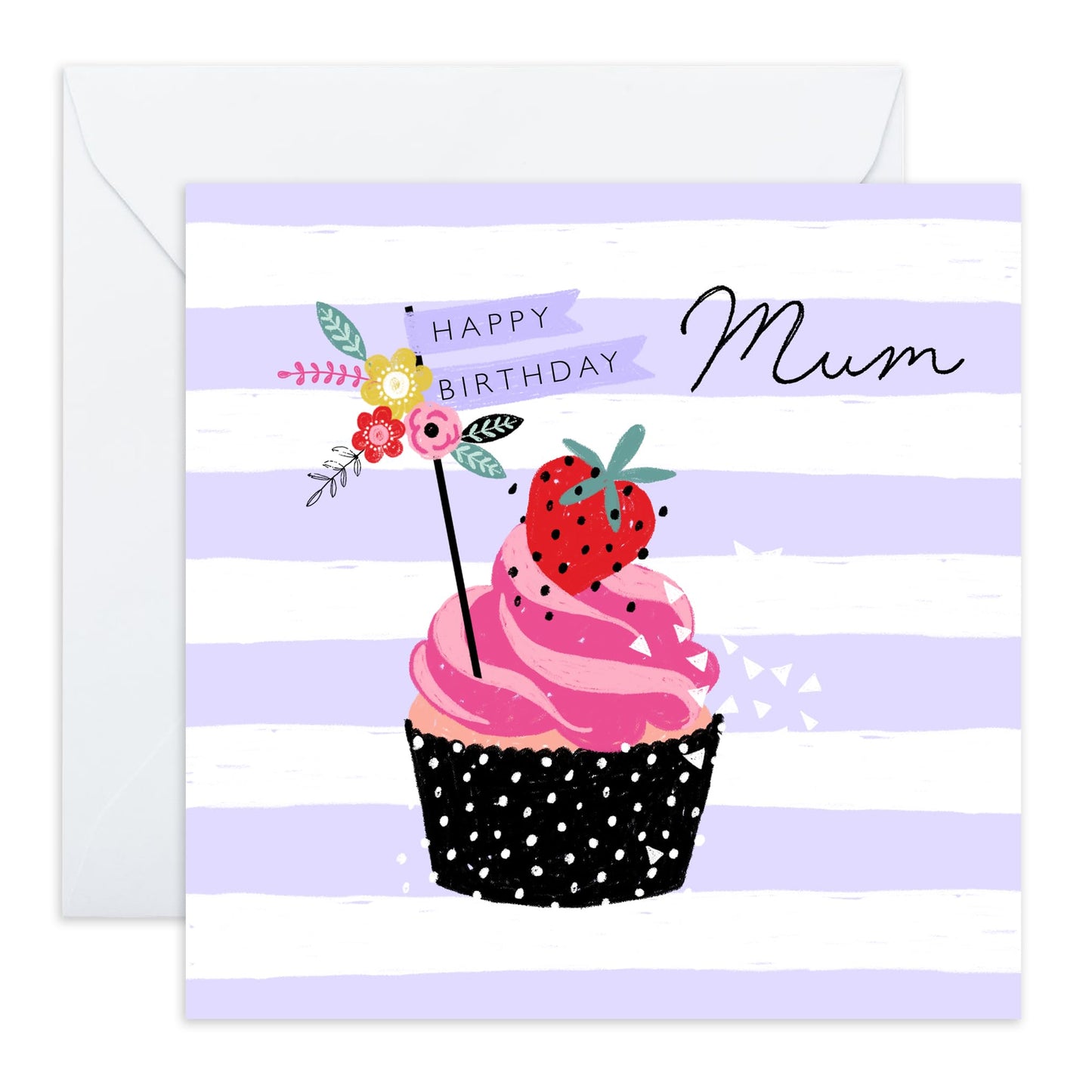 Birthday Card For Mummy - Birthday Mum Cupcakes - Greeting Cards For Mum - Birthday Card For Mother From Son Daughter - Pretty Greeting Cards For Her - Comes With Fun Stickers - By Central 23