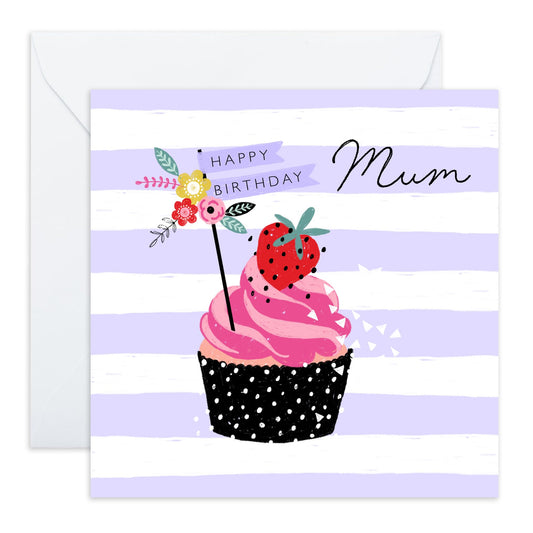 Birthday Card For Mummy - Birthday Mum Cupcakes - Greeting Cards For Mum - Birthday Card For Mother From Son Daughter - Pretty Greeting Cards For Her - Comes With Fun Stickers - By Central 23