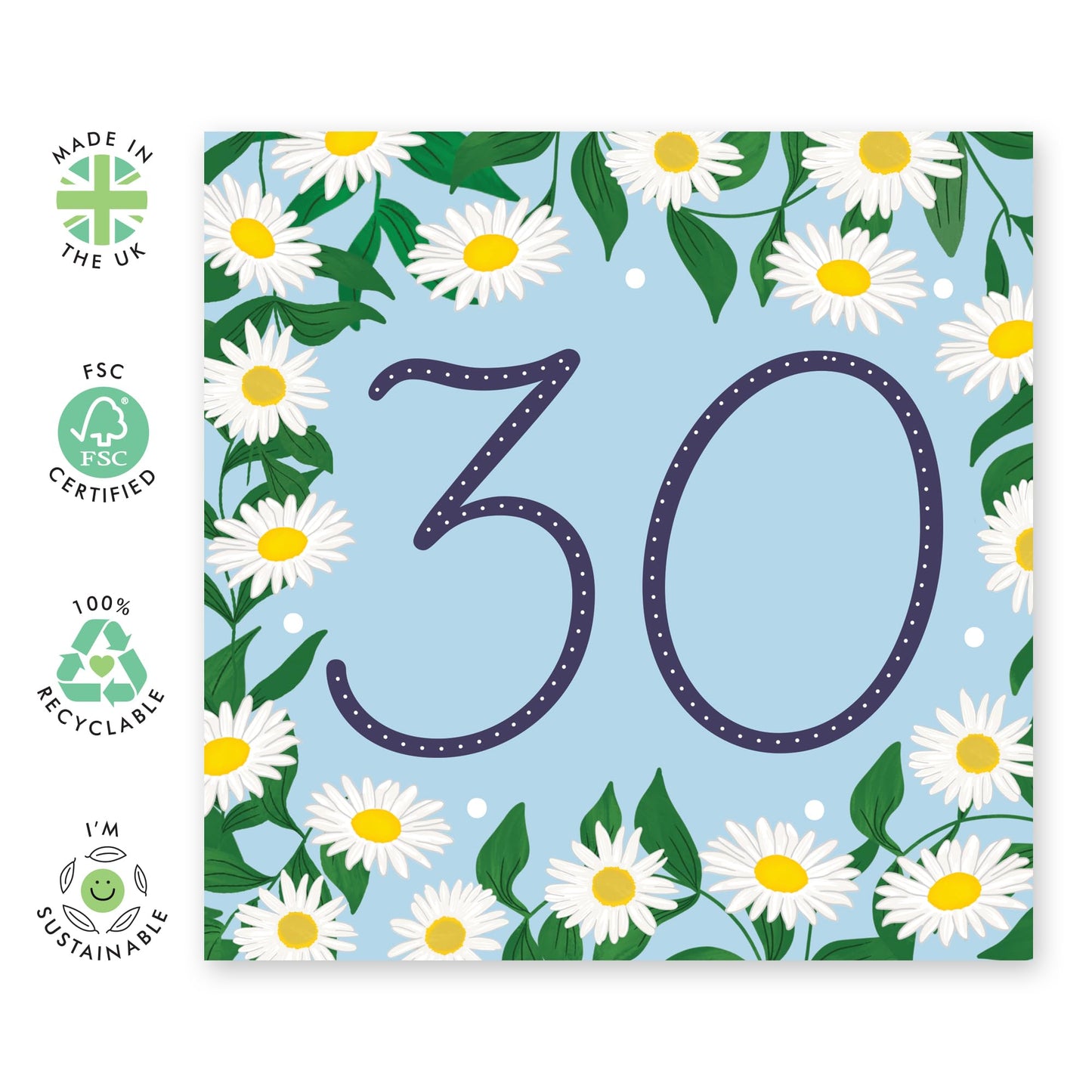 30th Birthday Card For Women - Daisy Chain 30 - Wife - Mum - Sister - Sweet Birthday Card - Happy Thirtieth Birthday Greeting Card Female Friends - Comes With Fun Stickers - By Central 23